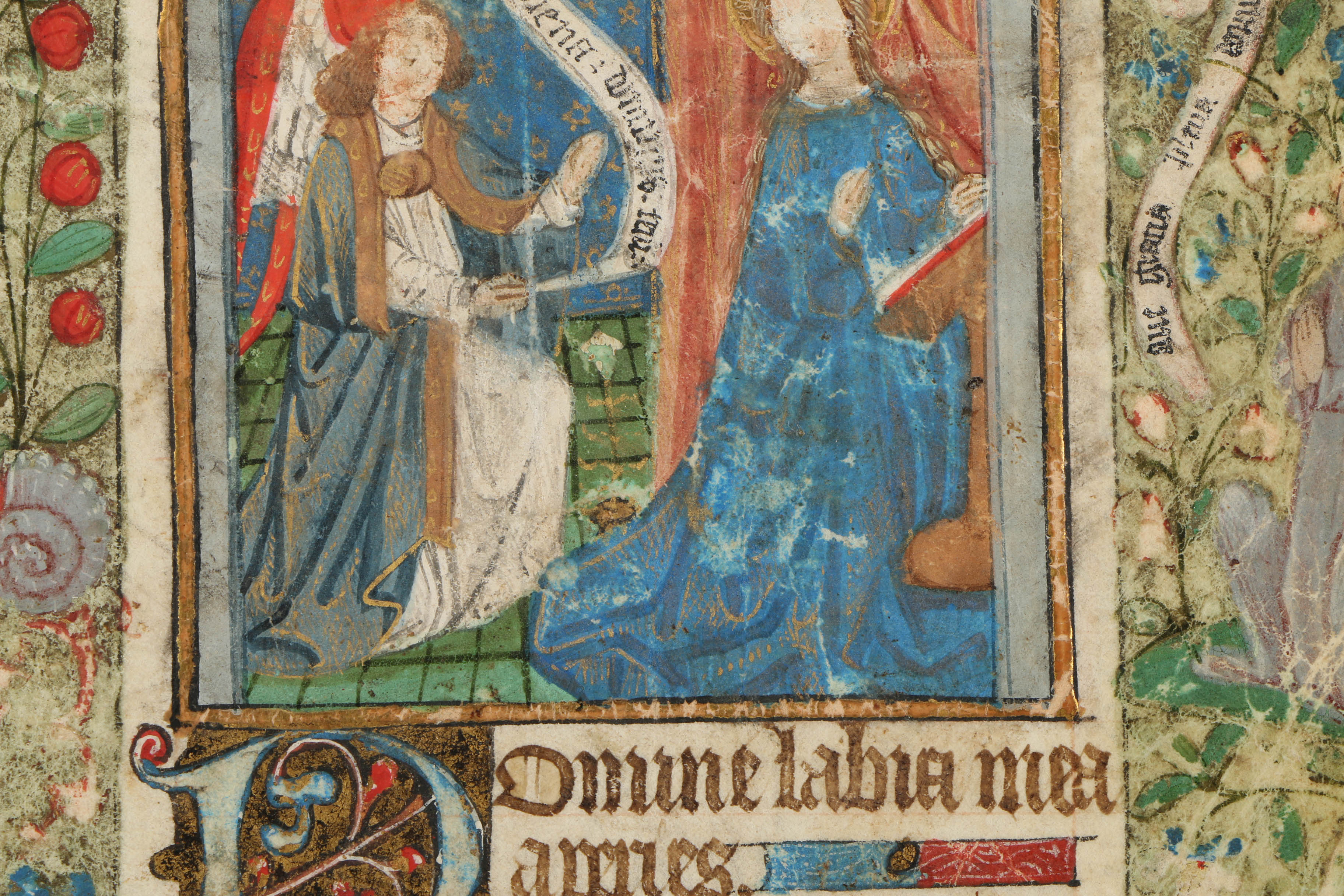 Miniature Medieval Hand-Painted Page from a Book of Hours "The Annunciation"