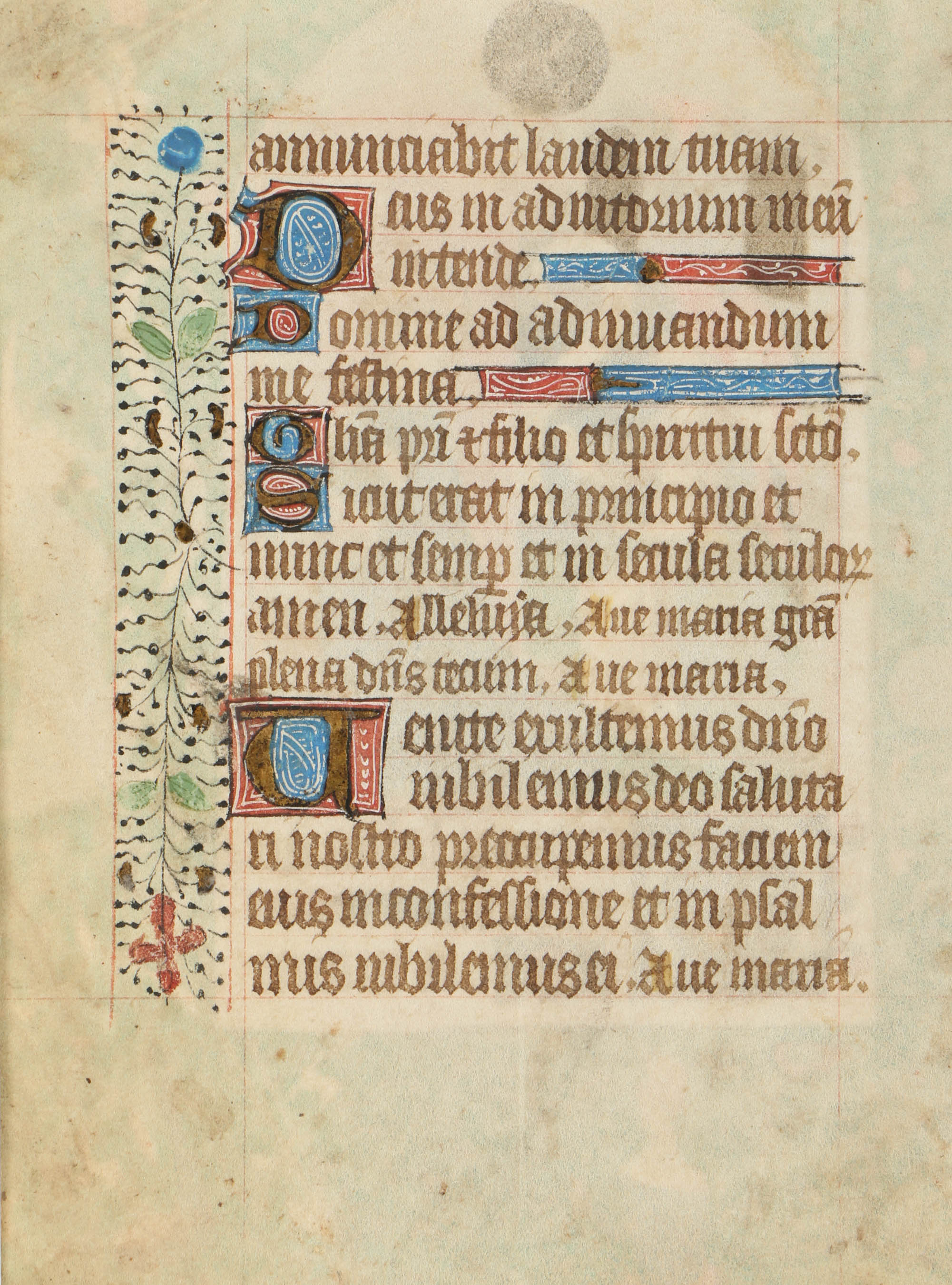 Miniature Medieval Hand-Painted Page from a Book of Hours "The Annunciation"