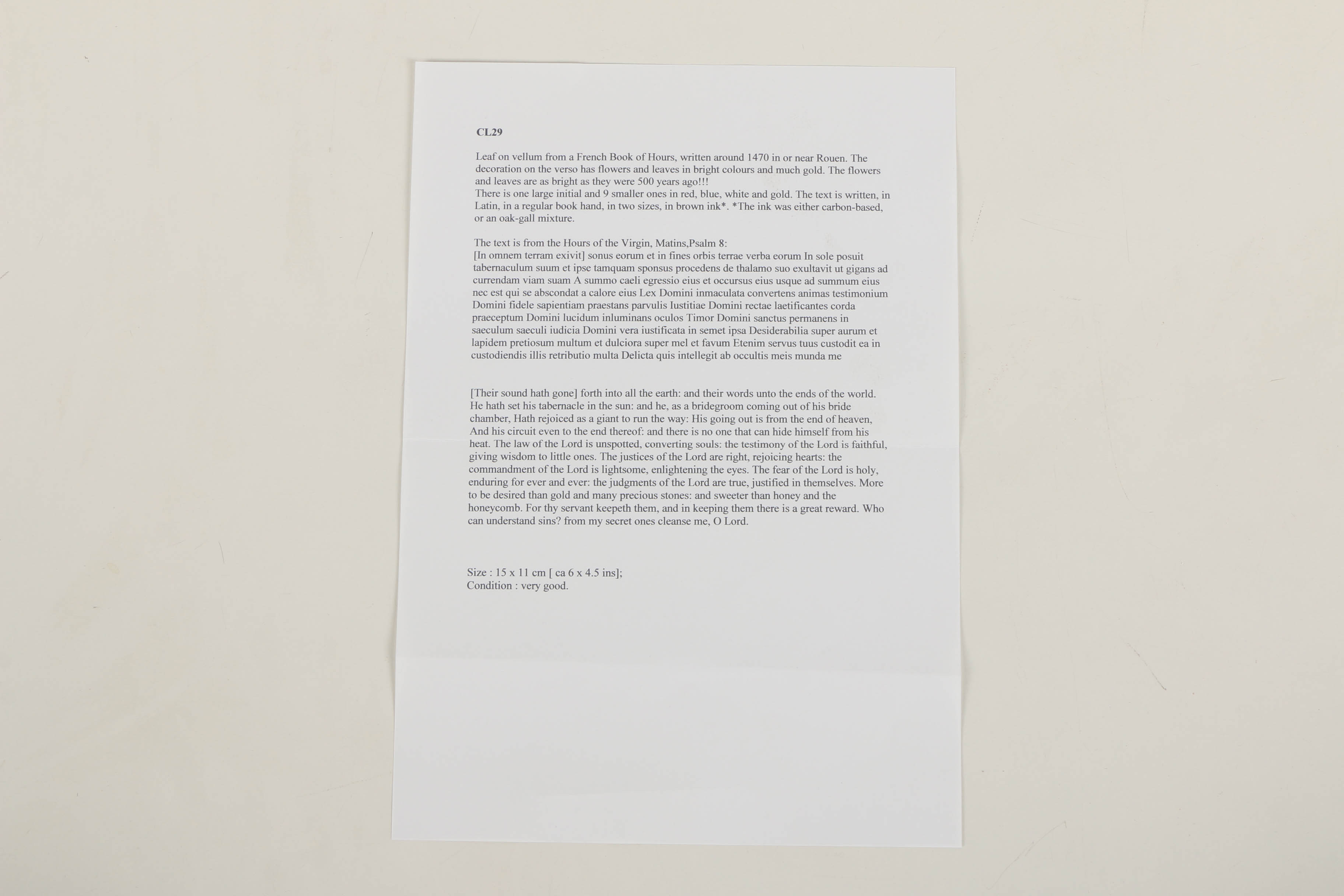 Six Late 15th-Century Hand-Painted Pages from French Book of Hours