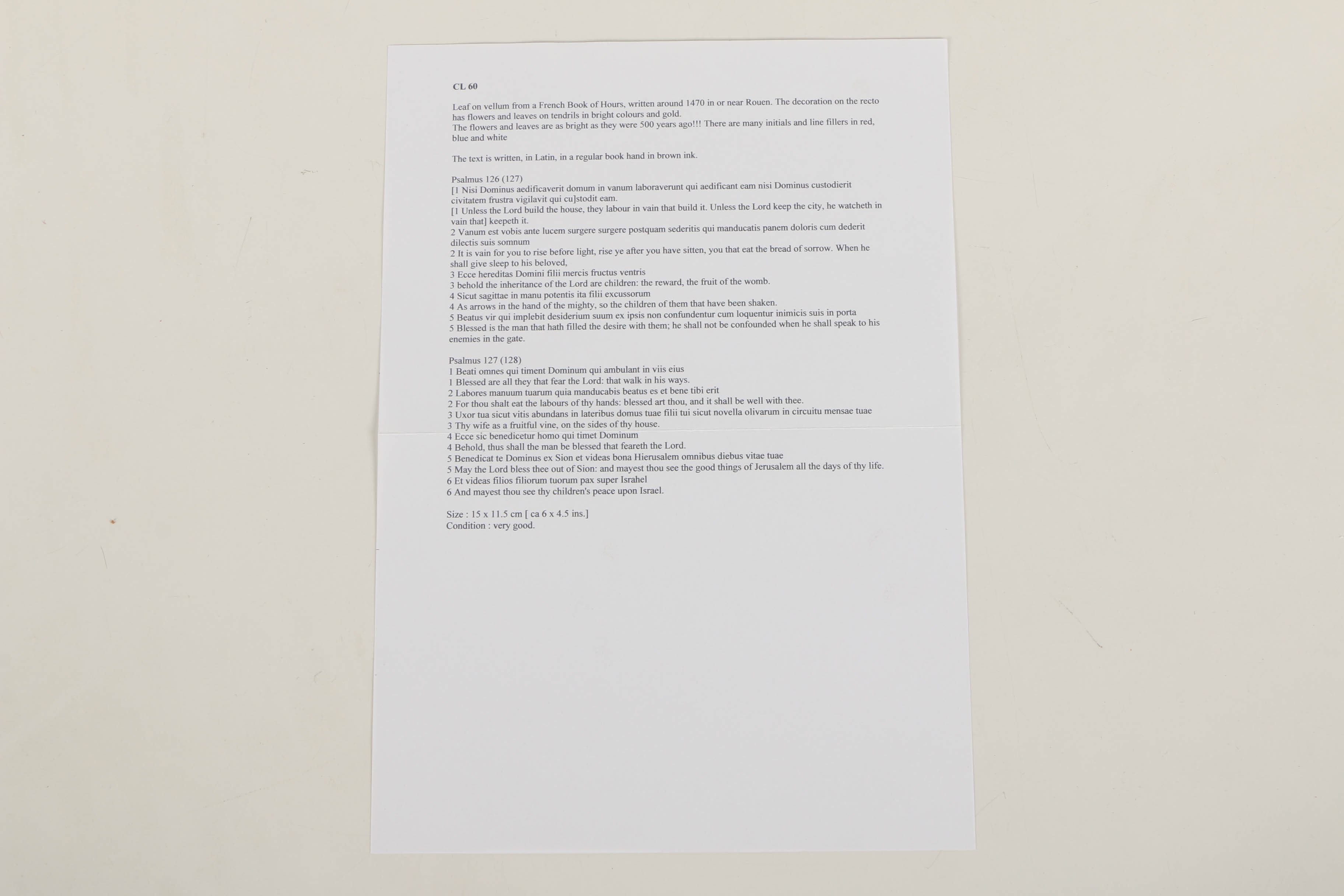 Six Late 15th-Century Hand-Painted Pages from French Book of Hours