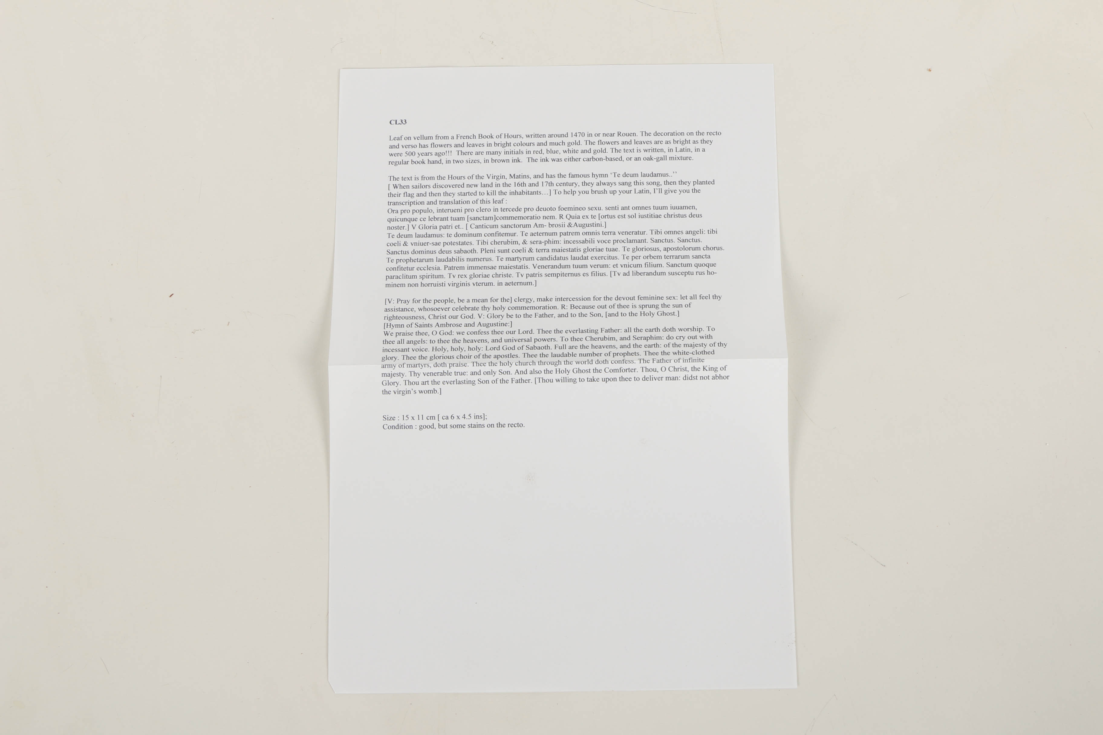 Six Late 15th-Century Hand-Painted Pages from French Book of Hours