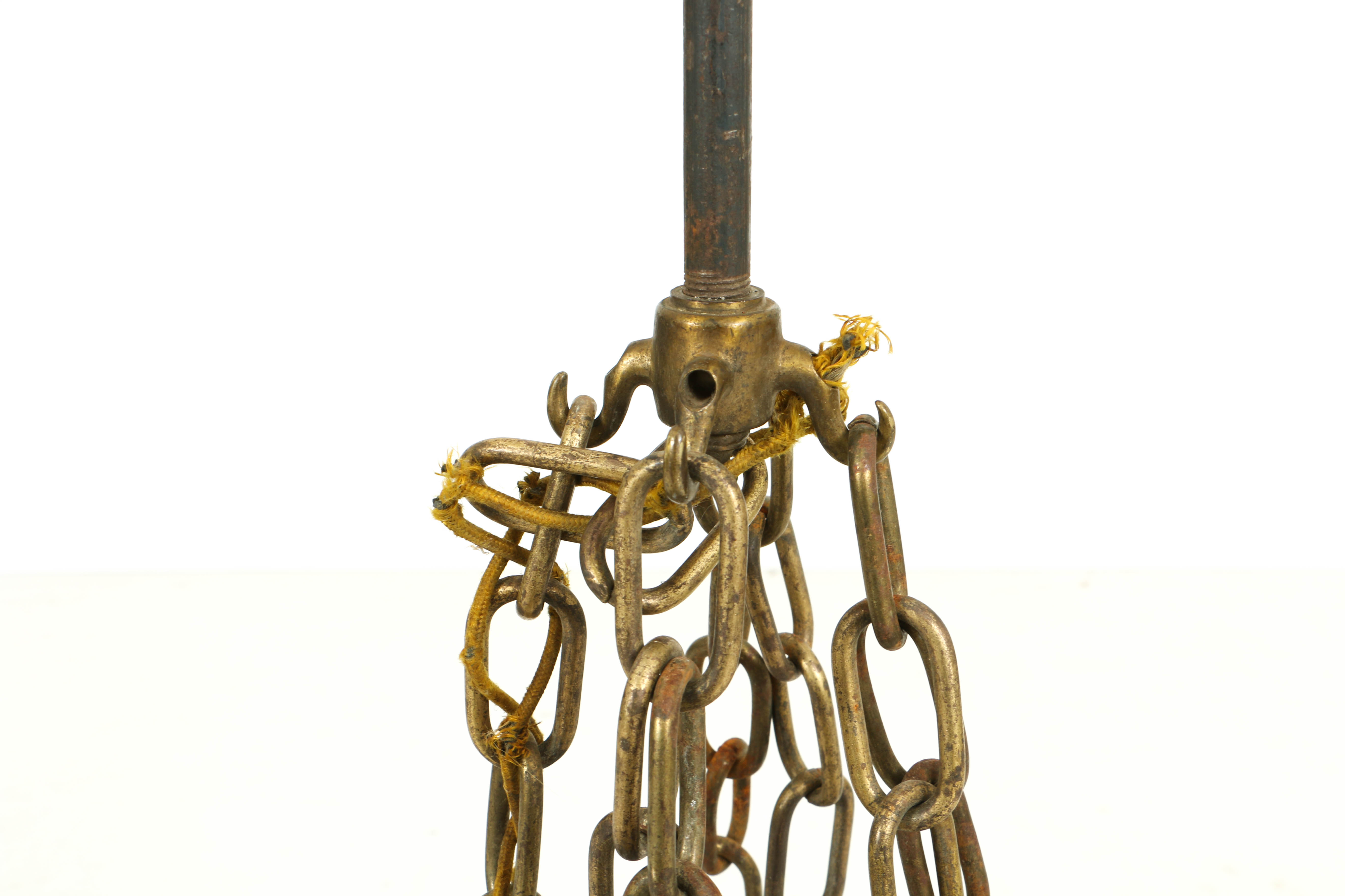 Vintage Brass Four Shade Caramel Slag Glass Hanging Light Fixture