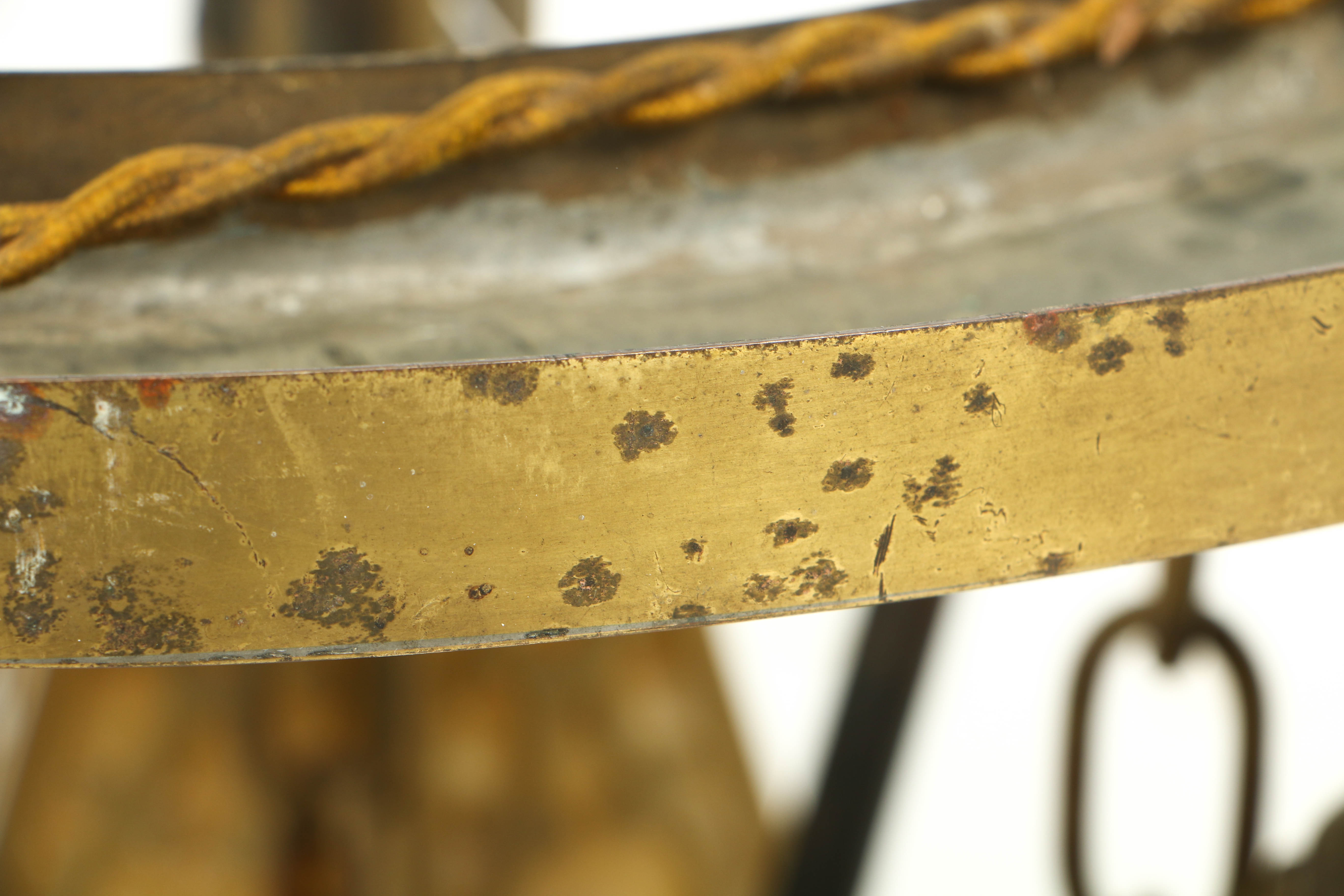 Vintage Brass Four Shade Caramel Slag Glass Hanging Light Fixture