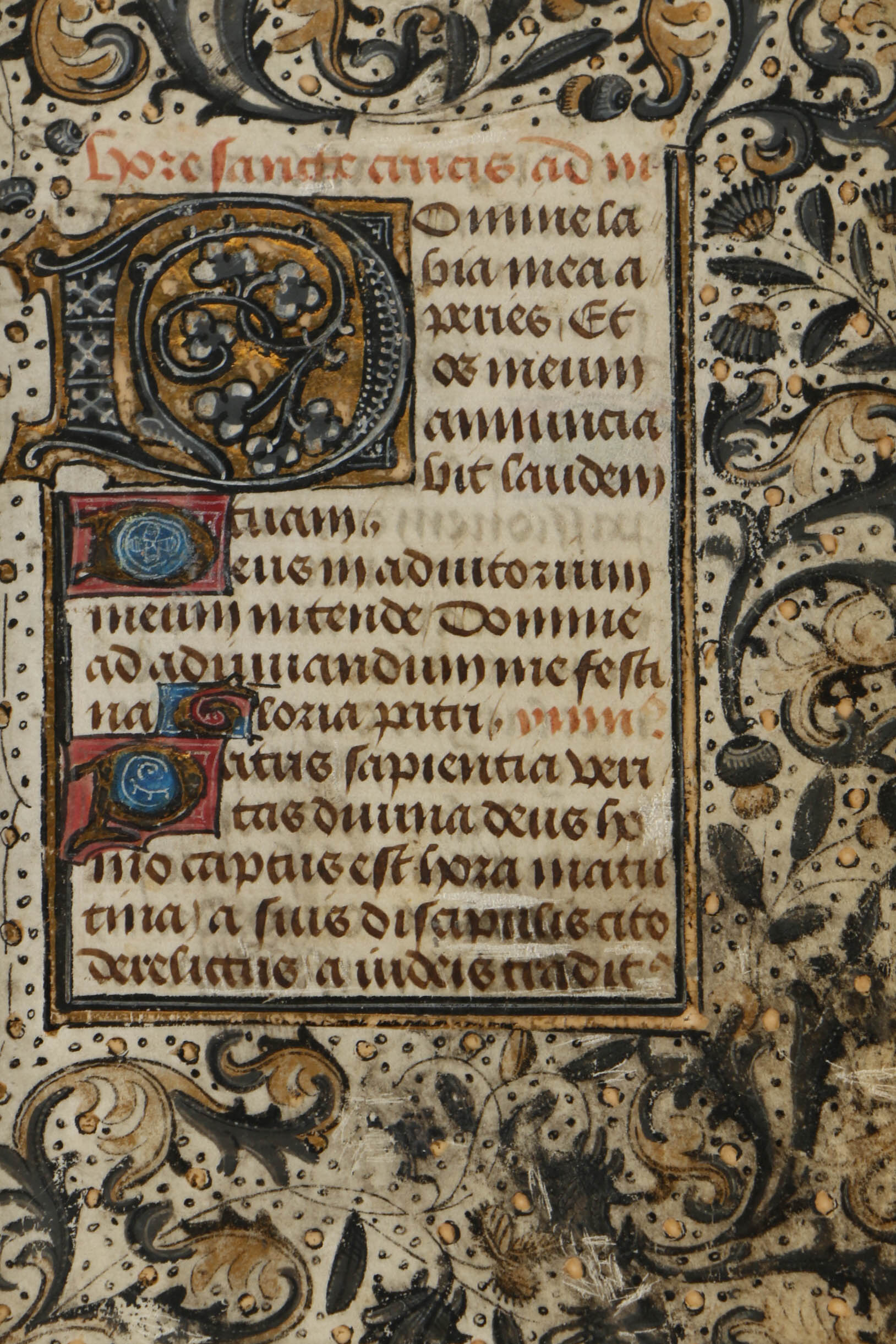 Late 15th-Century Miniature Hand-Painted Vellum Page from French Book of Hours