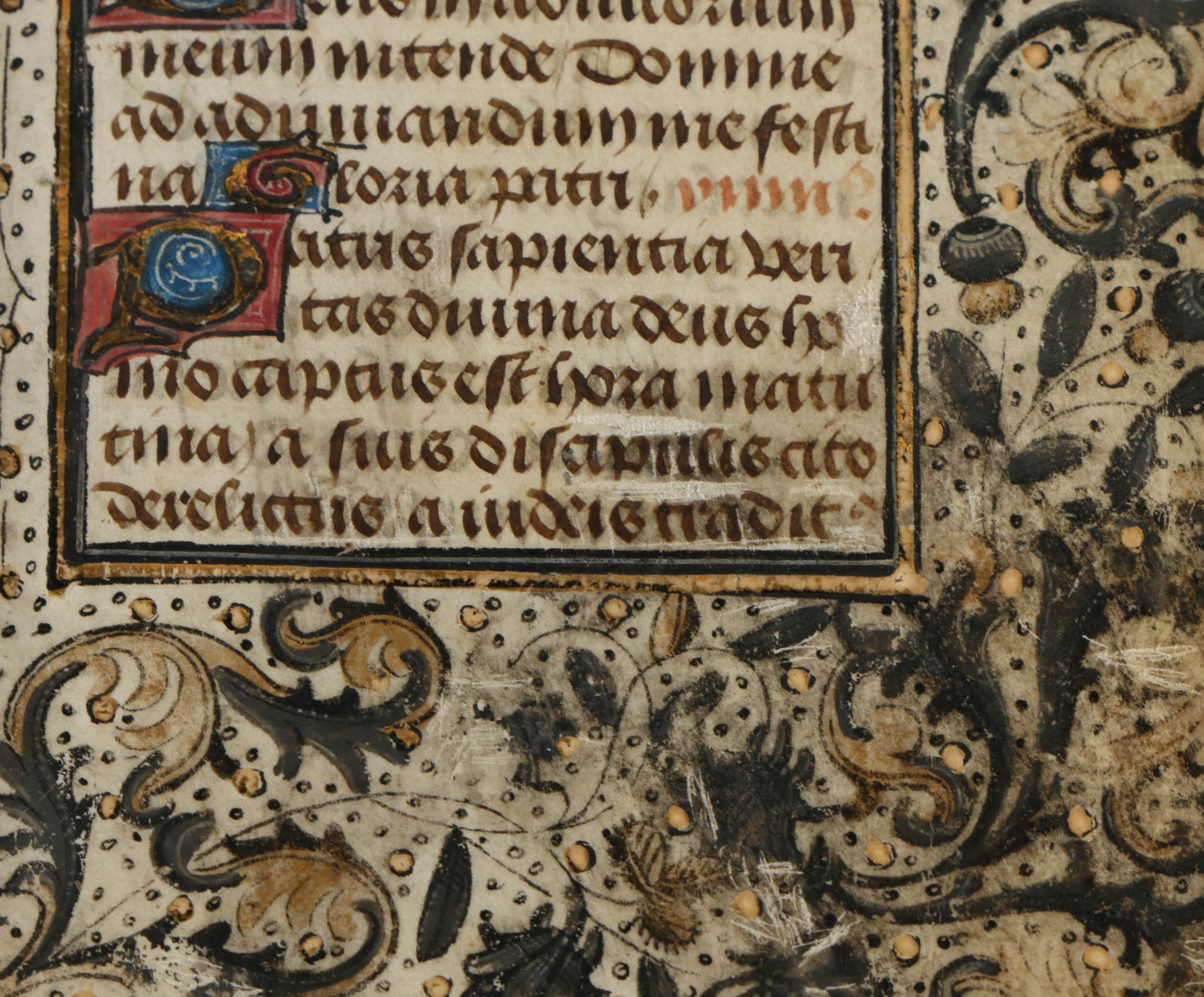 Late 15th-Century Miniature Hand-Painted Vellum Page from French Book of Hours