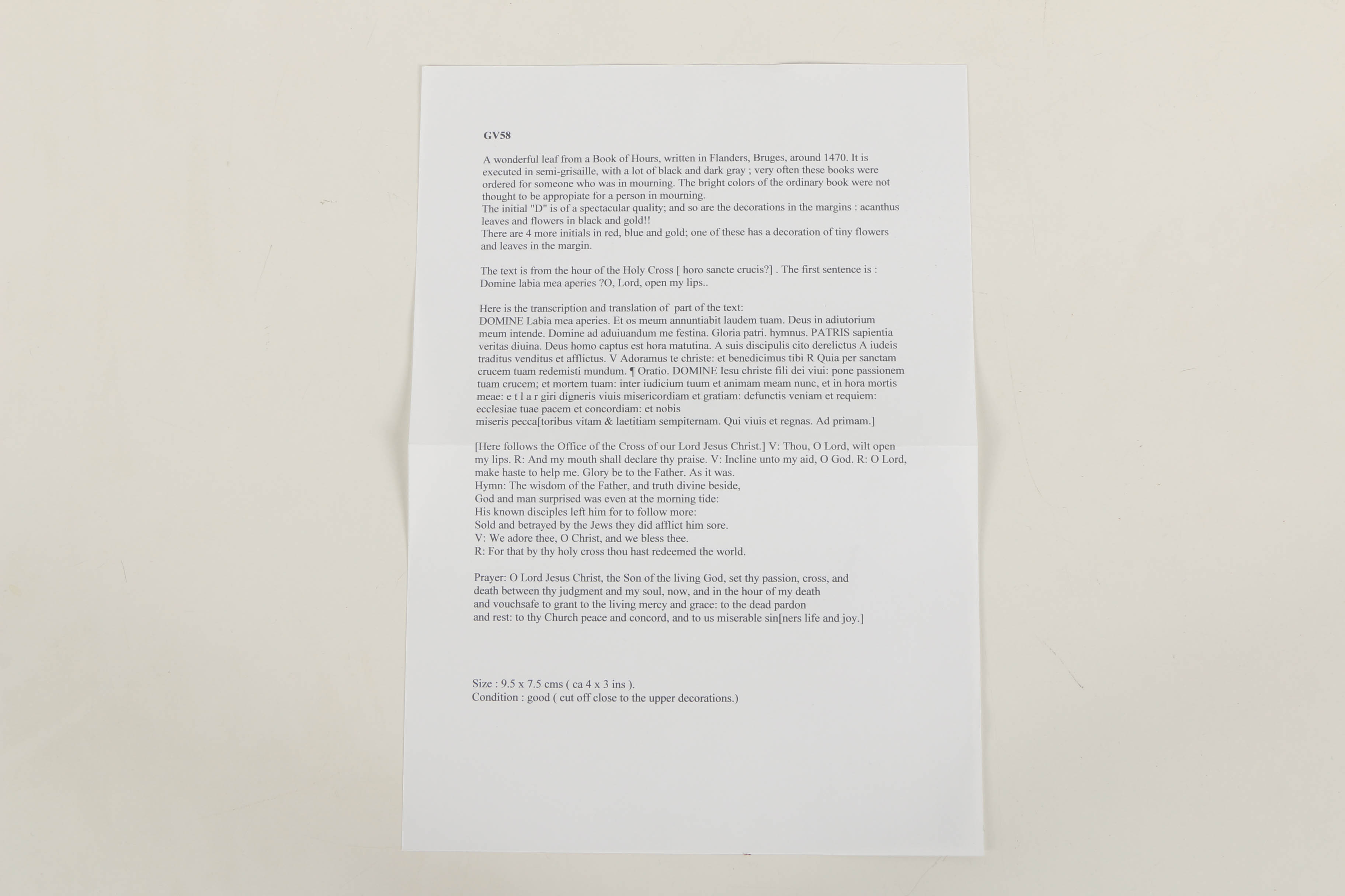 Late 15th-Century Miniature Hand-Painted Vellum Page from French Book of Hours