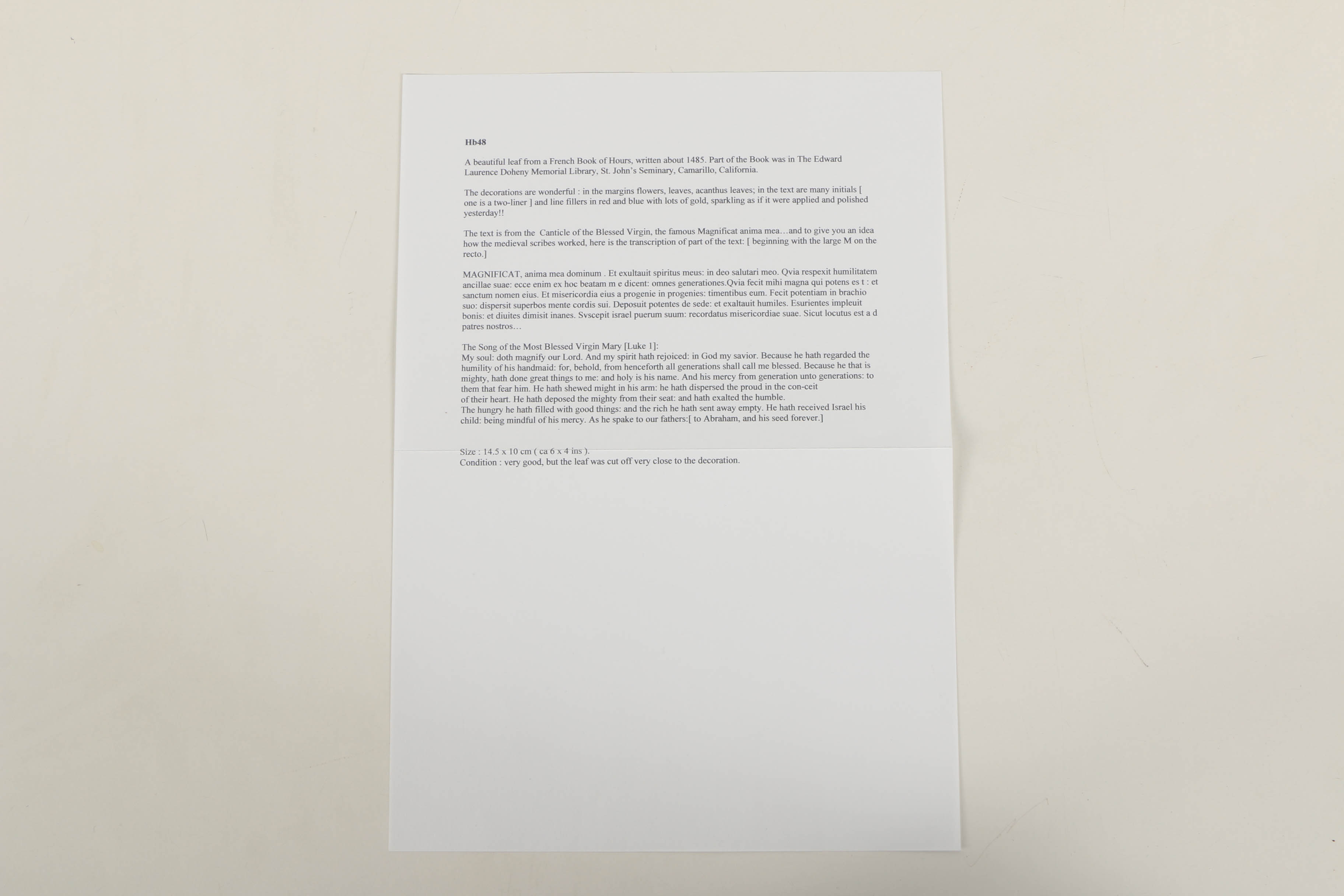 Late 15th-Century Hand-Painted Vellum Pages from a French Book of Hours