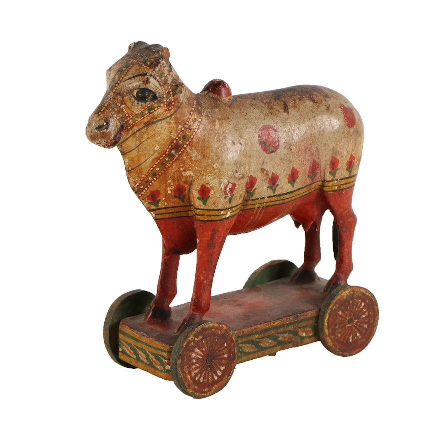 South Asian Style Carved Wood Cow Figure