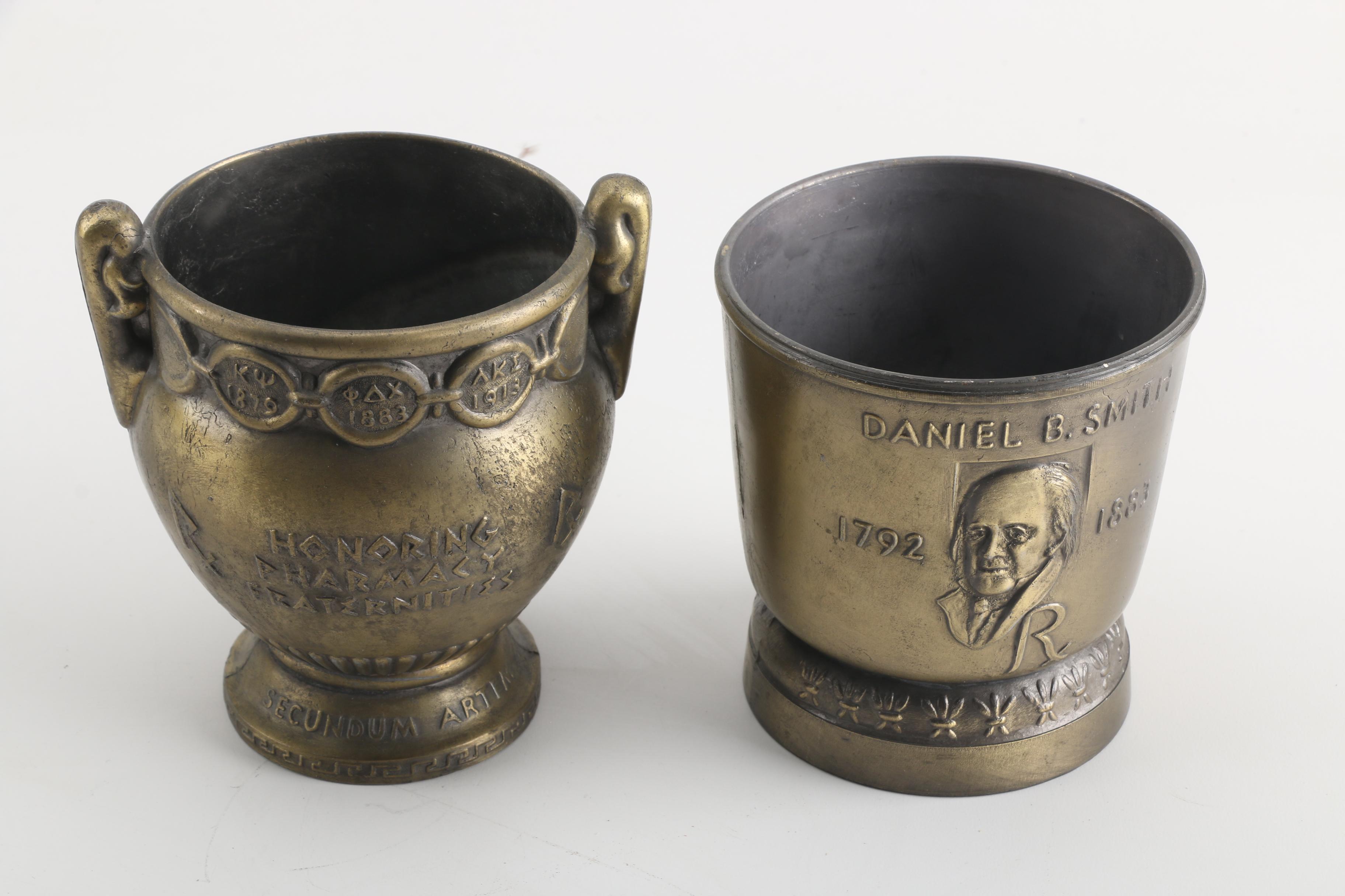 Vintage Cast Metal Commemorative Mortar and Pestles