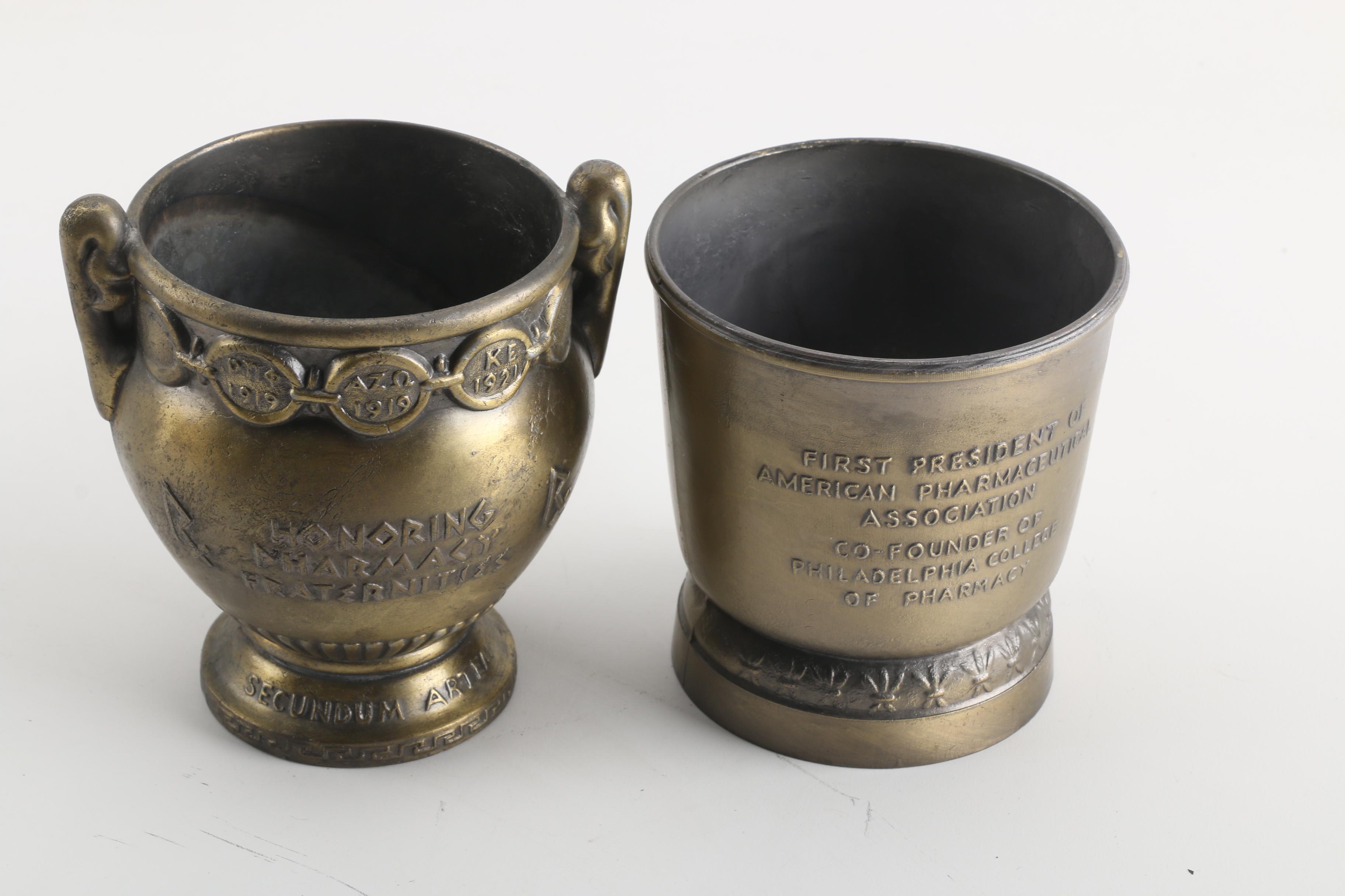 Vintage Cast Metal Commemorative Mortar and Pestles