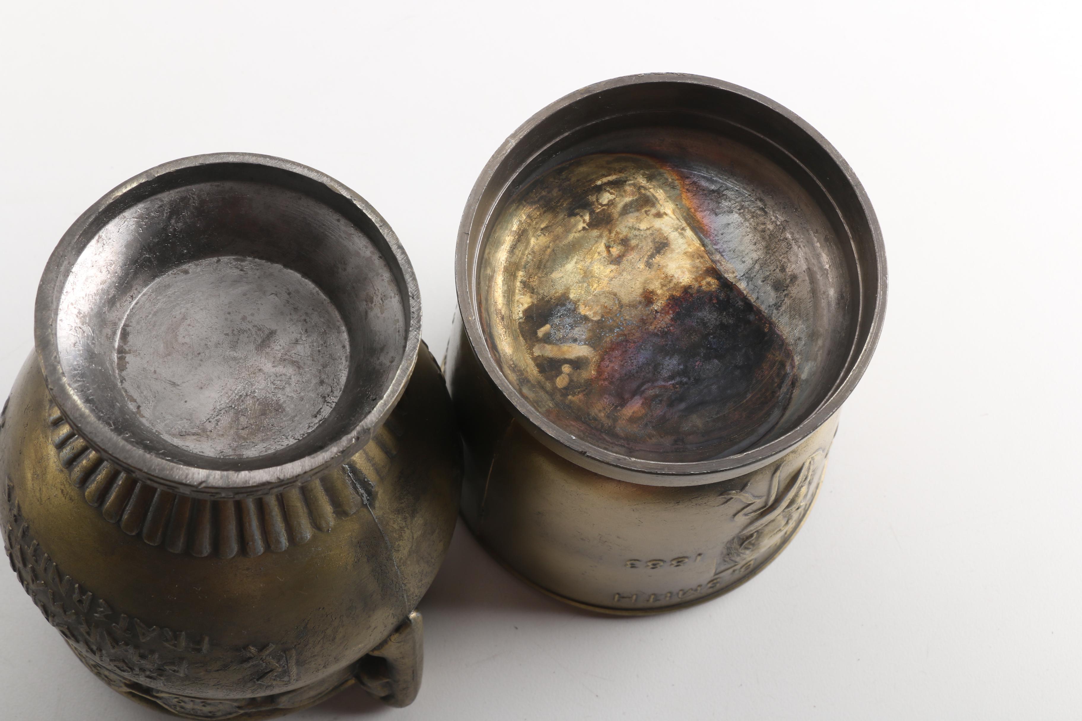 Vintage Cast Metal Commemorative Mortar and Pestles