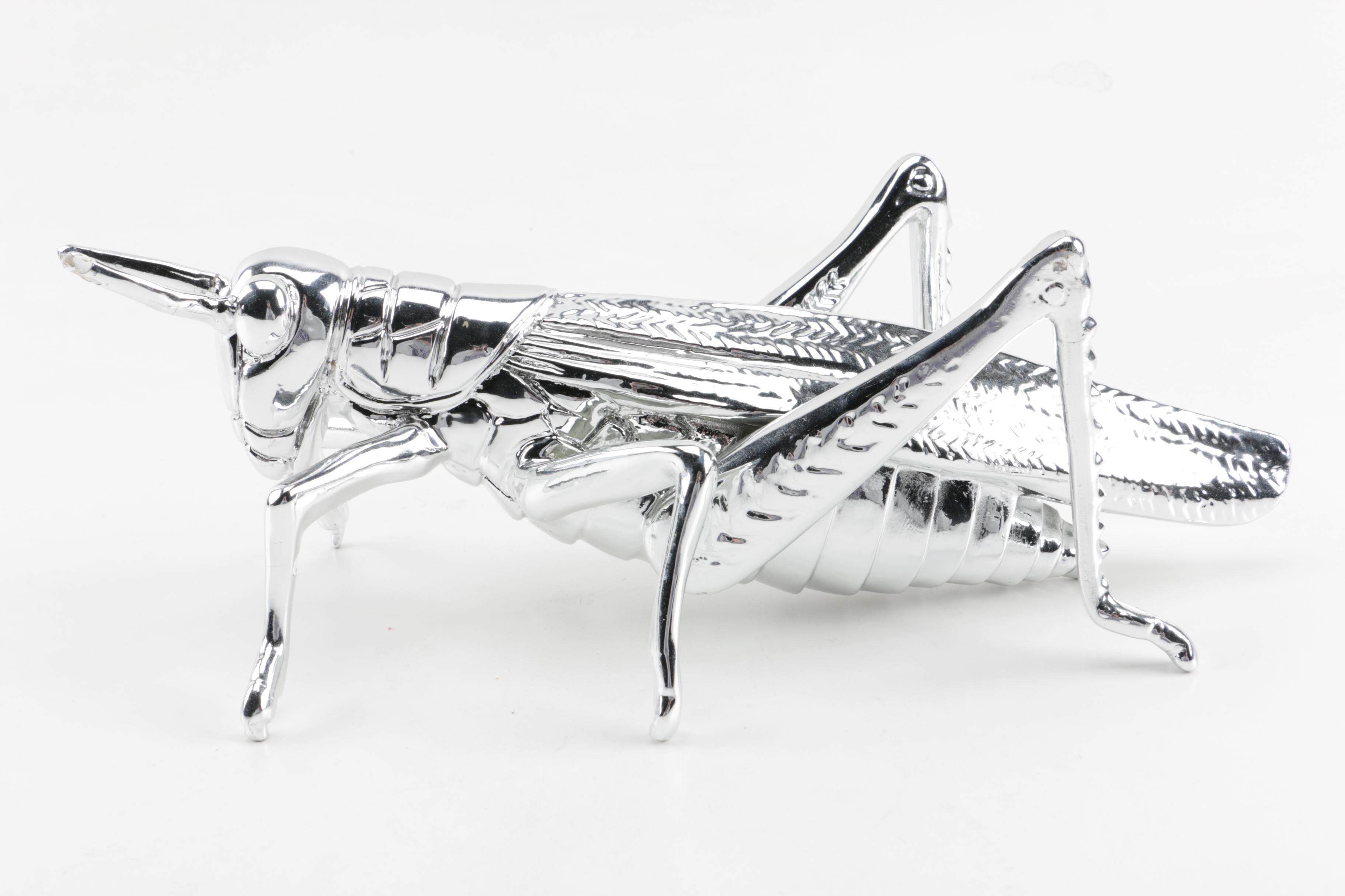 Chrome Toned Cricket Figurine
