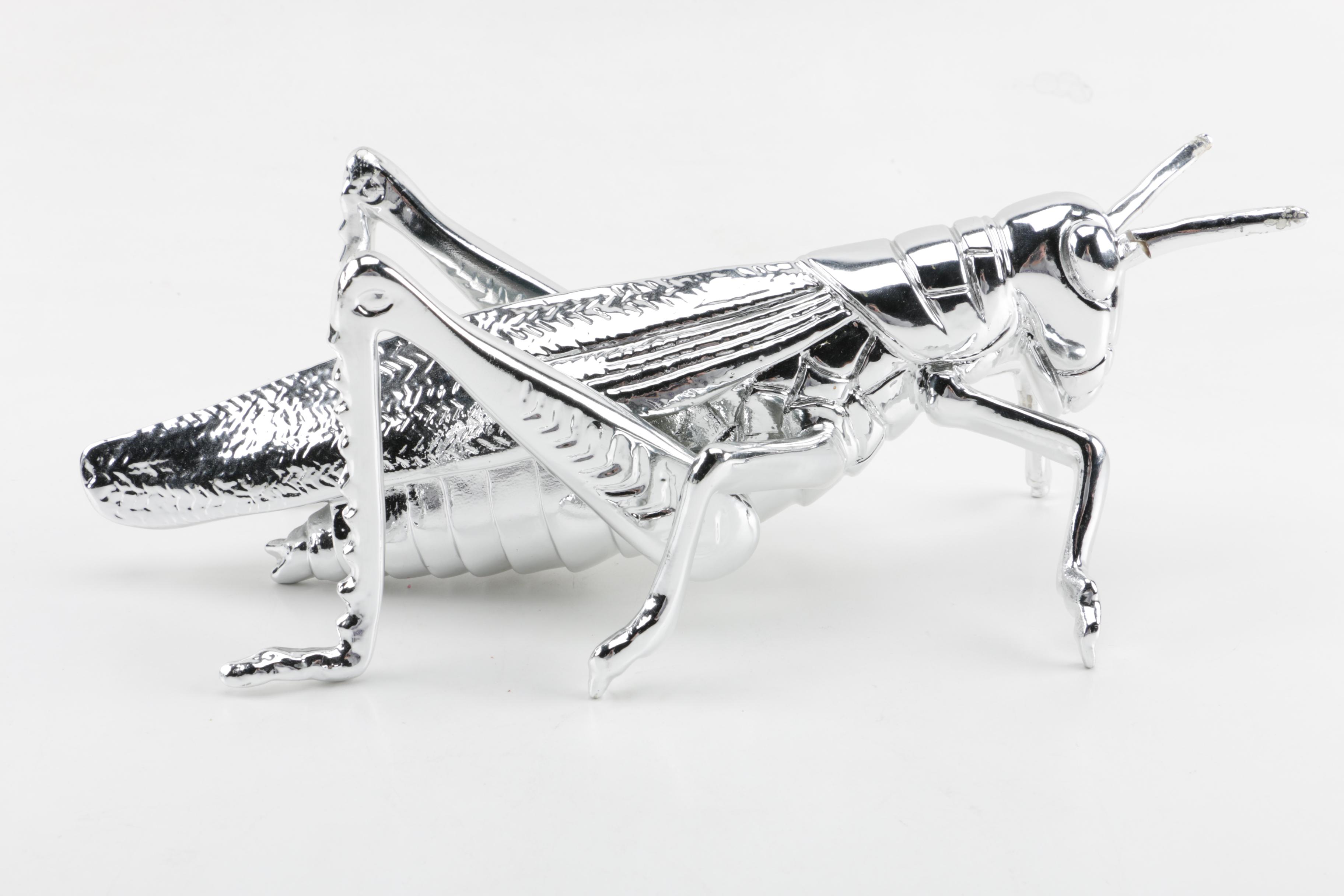 Chrome Toned Cricket Figurine