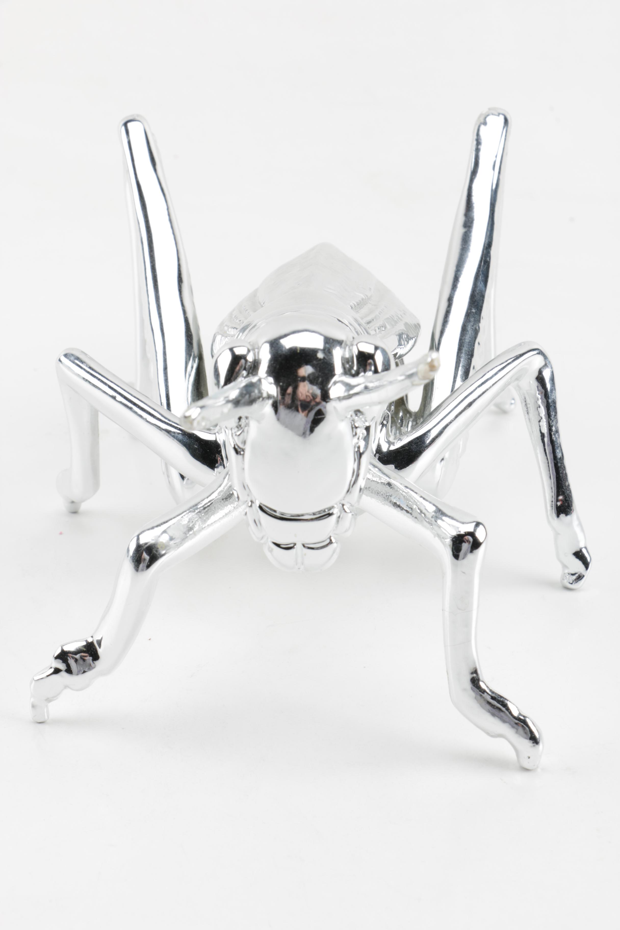 Chrome Toned Cricket Figurine