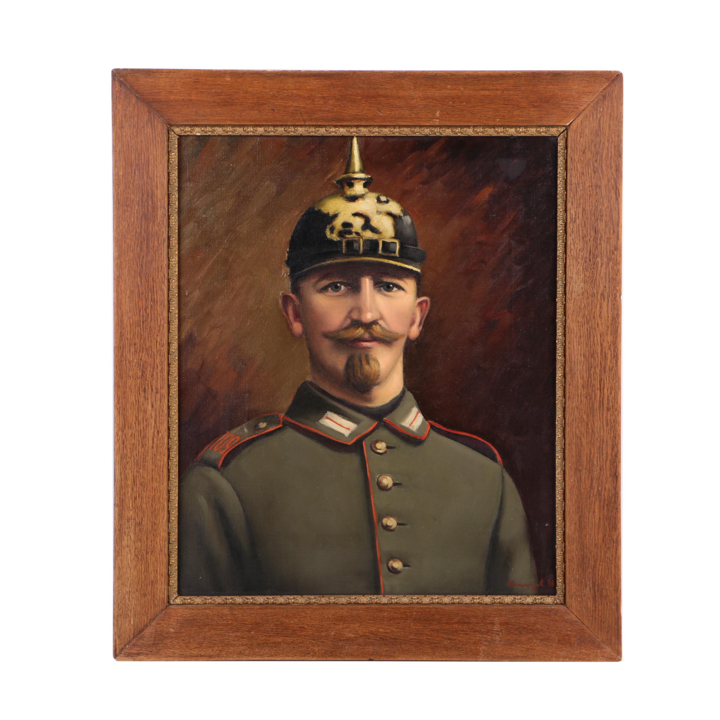 1938 Oil Painting of a World War One German Military Officer "Den Heldentod"