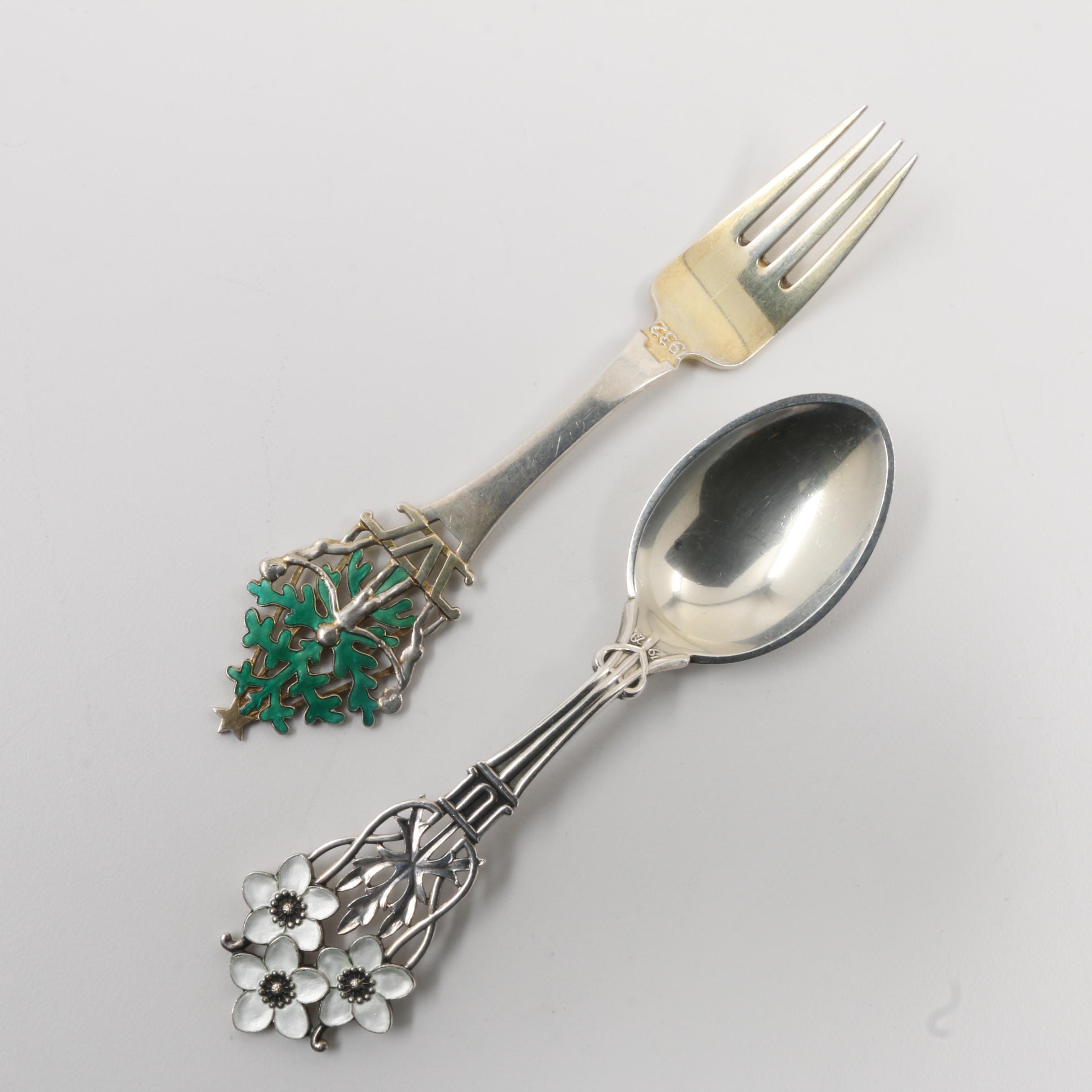 1929 and 1932 Anton Michelsen Sterling Silver Christmas Spoon and Fork