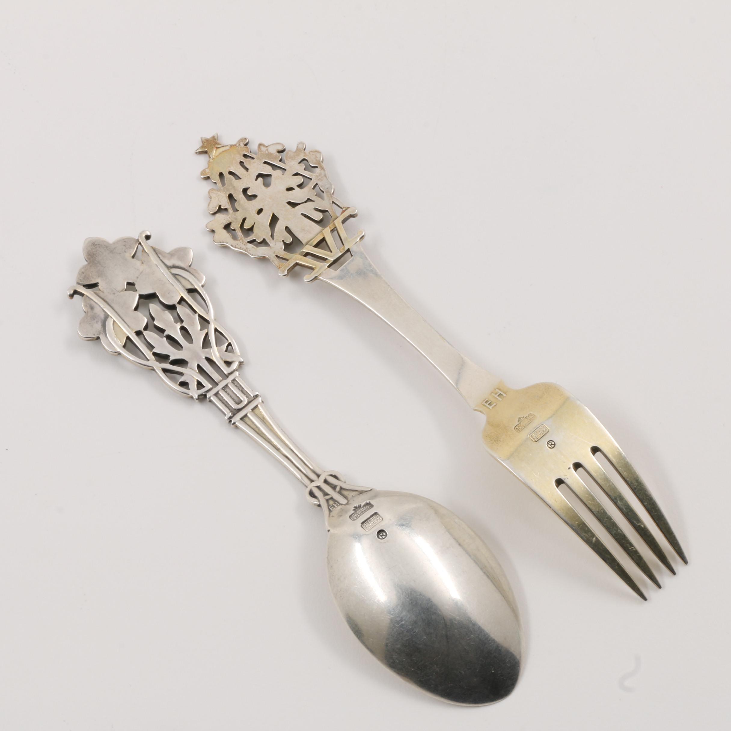 1929 and 1932 Anton Michelsen Sterling Silver Christmas Spoon and Fork