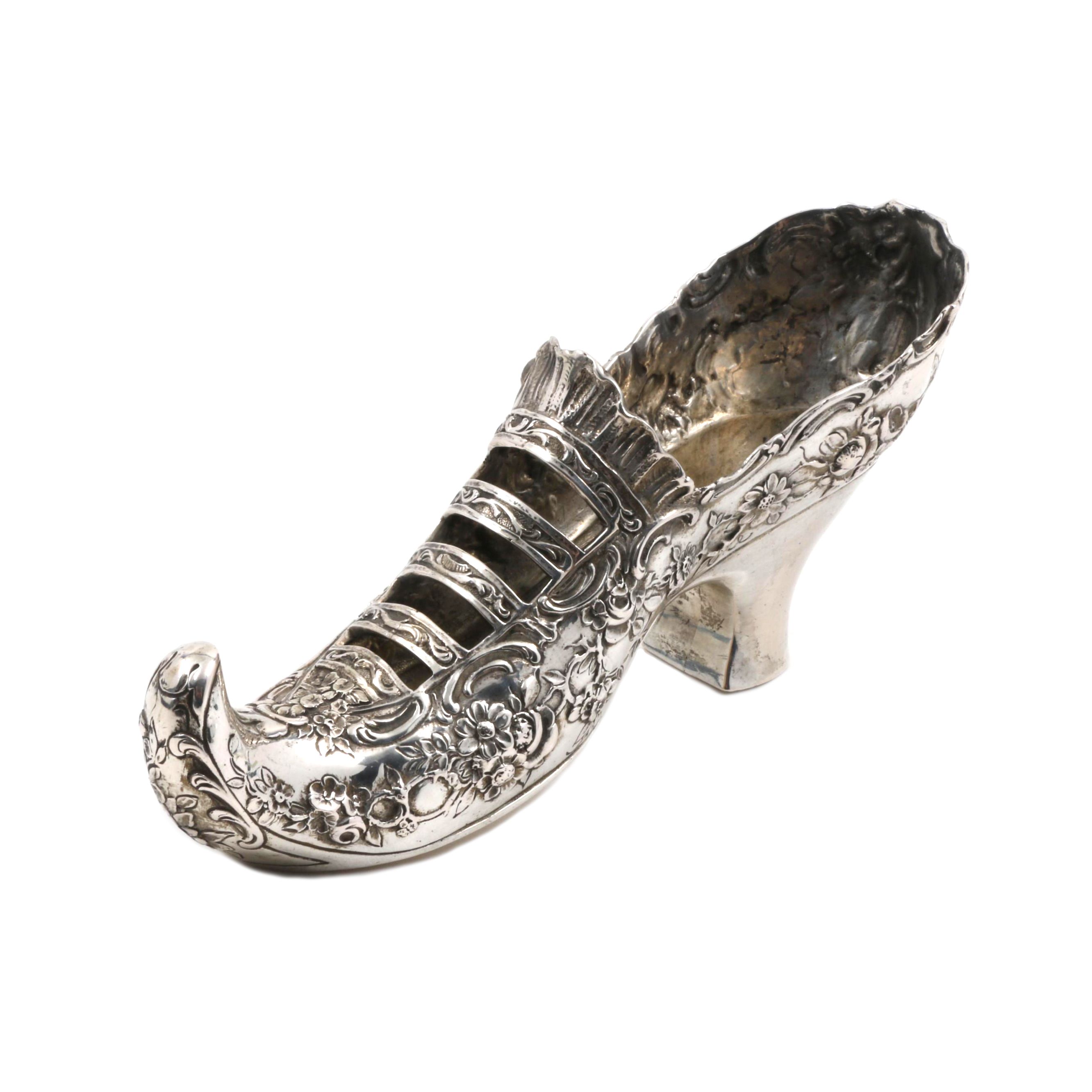 Antique Hanau German 800 Silver Victorian Shoe Vessel