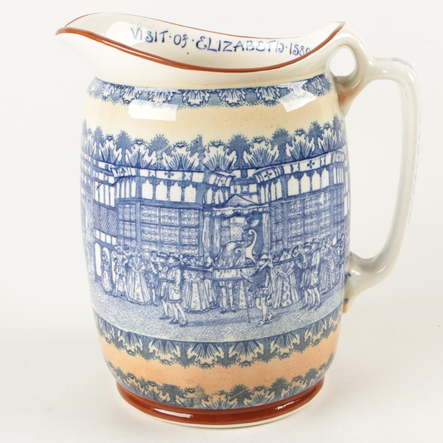 Vintage Royal Doulton Ceramic Pitcher, "Visit of Elizabeth 1589"