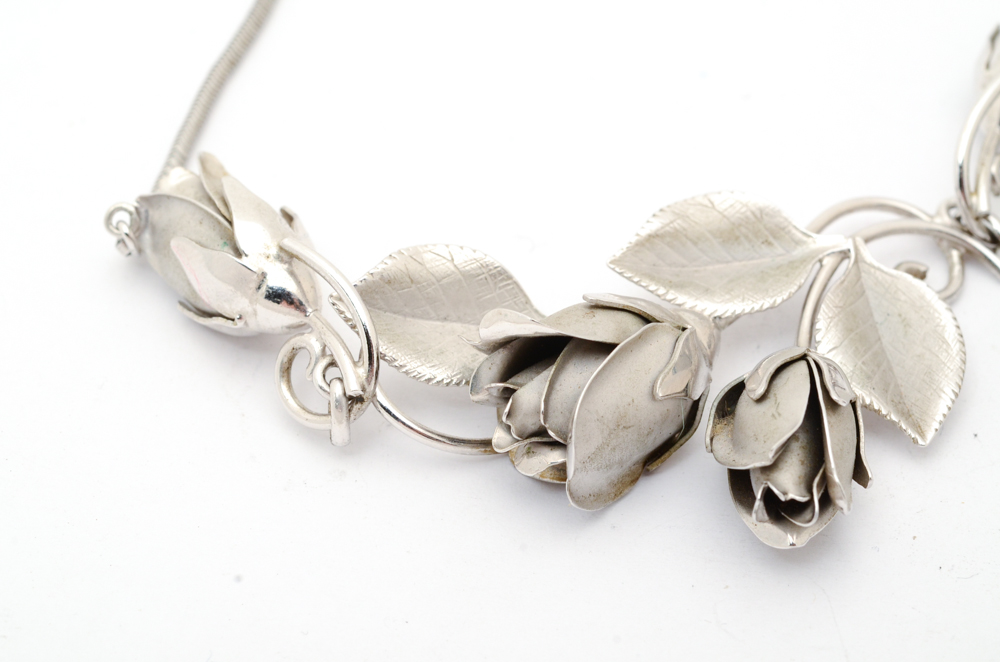 Vintage Bick & Son Sterling Silver Figural Rose Demi Parure