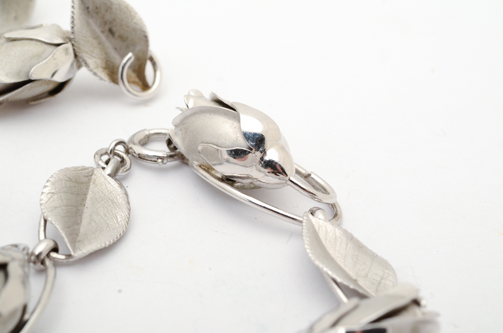 Vintage Bick & Son Sterling Silver Figural Rose Demi Parure