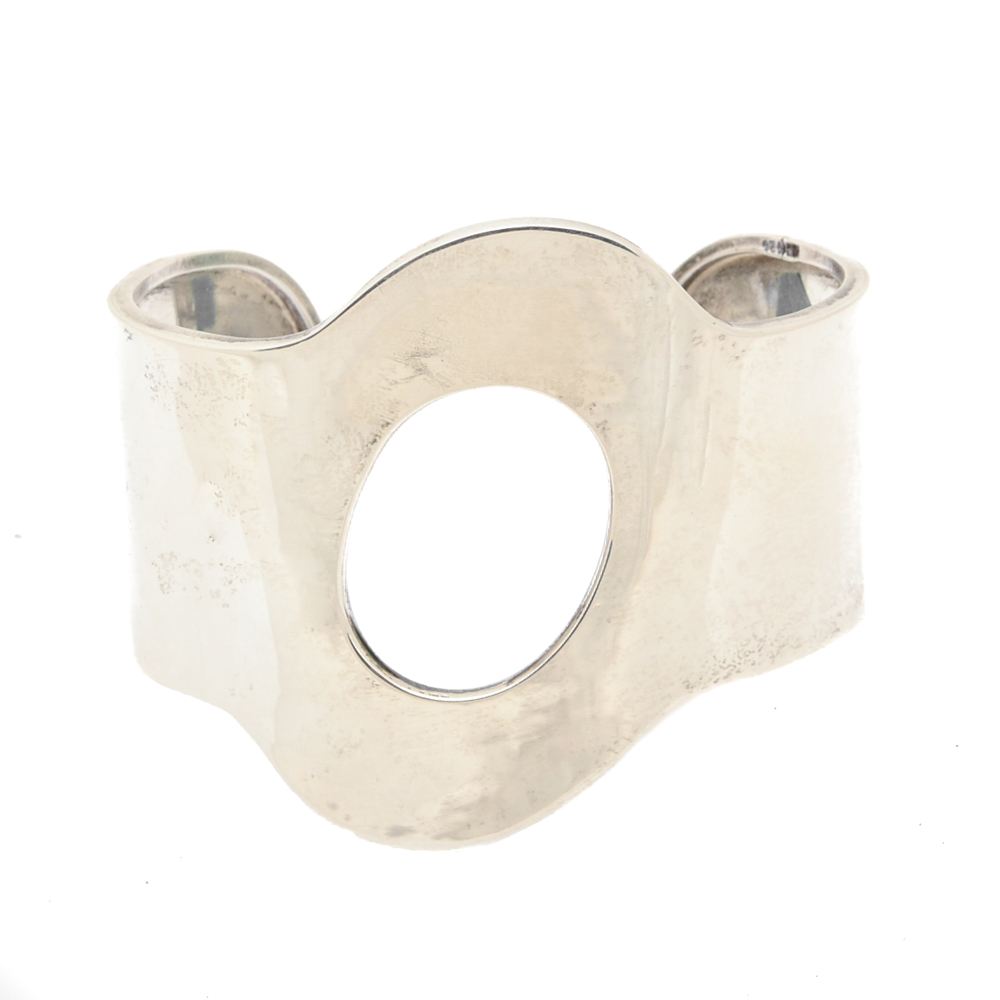 Sterling Silver Modernist Style Oval Cuff Bracelet