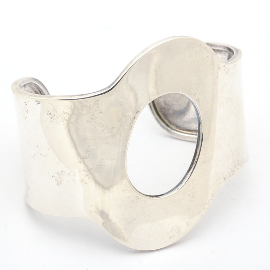 Sterling Silver Modernist Style Oval Cuff Bracelet