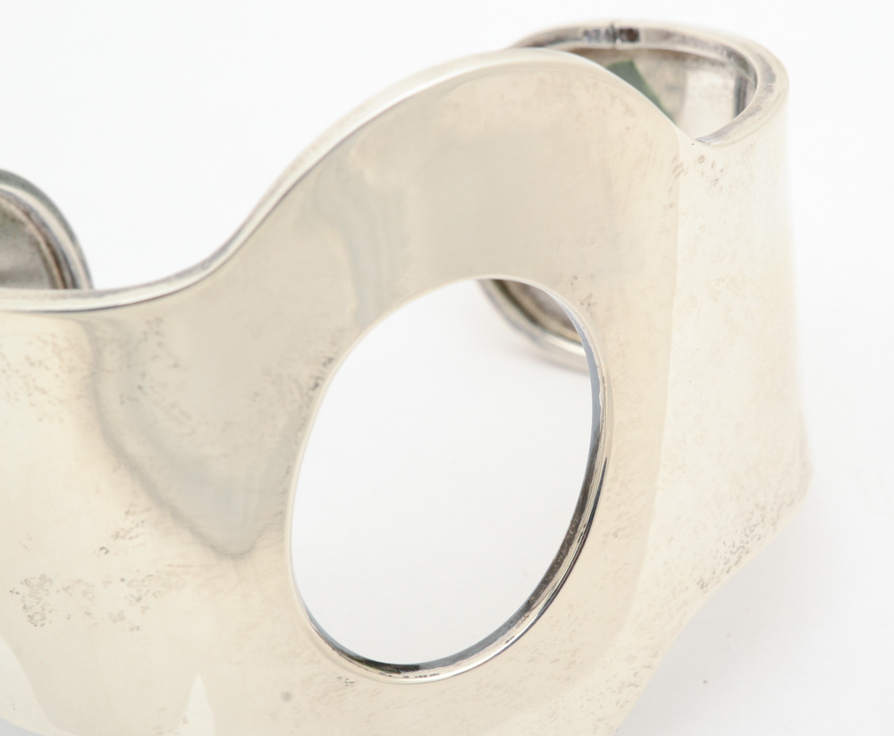 Sterling Silver Modernist Style Oval Cuff Bracelet