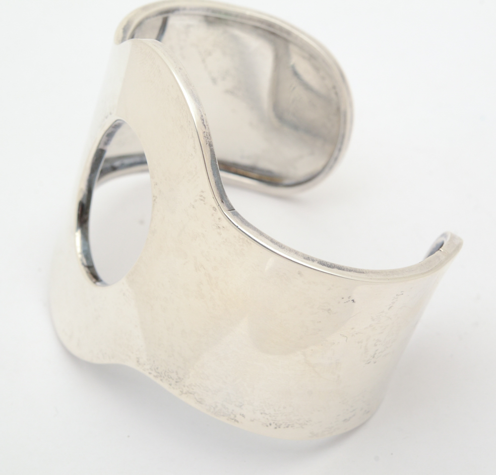 Sterling Silver Modernist Style Oval Cuff Bracelet