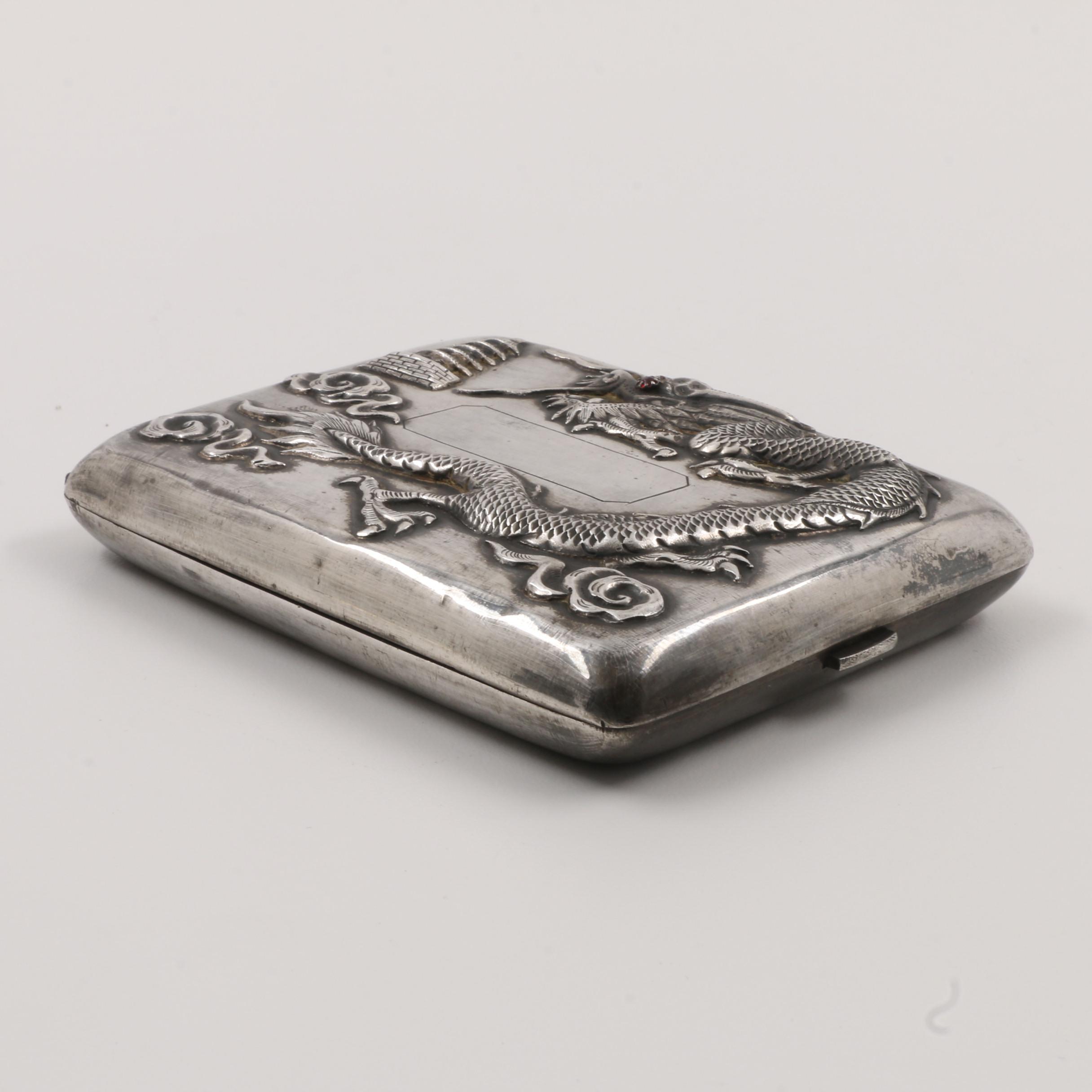 Vintage Chinese Dragon Inspired Sterling Silver Cigarette Case