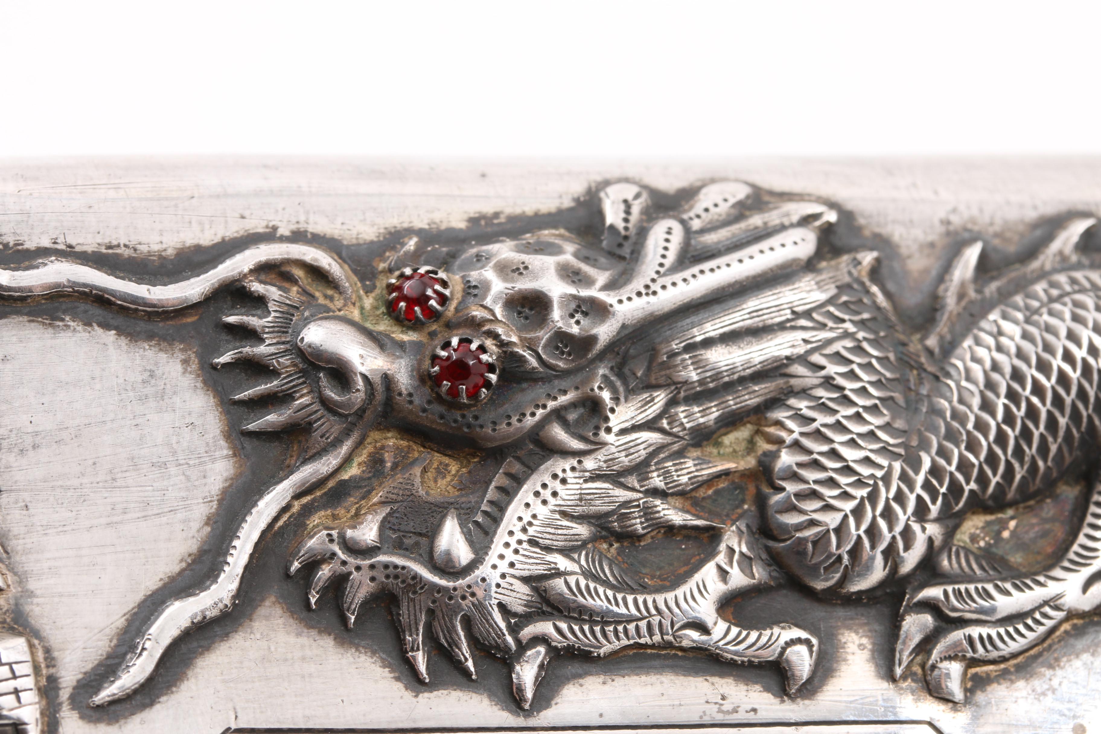 Vintage Chinese Dragon Inspired Sterling Silver Cigarette Case