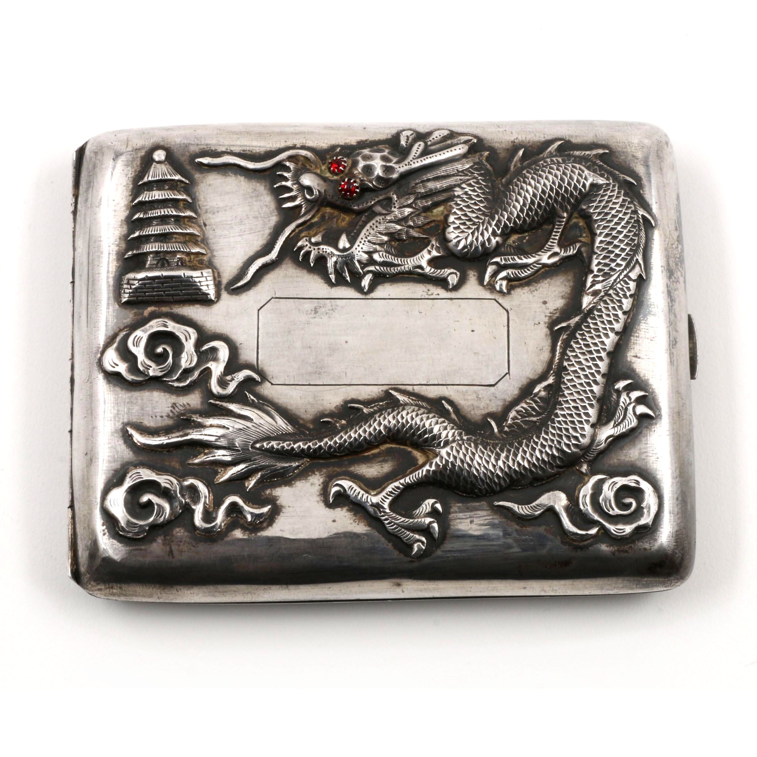 Vintage Chinese Dragon Inspired Sterling Silver Cigarette Case