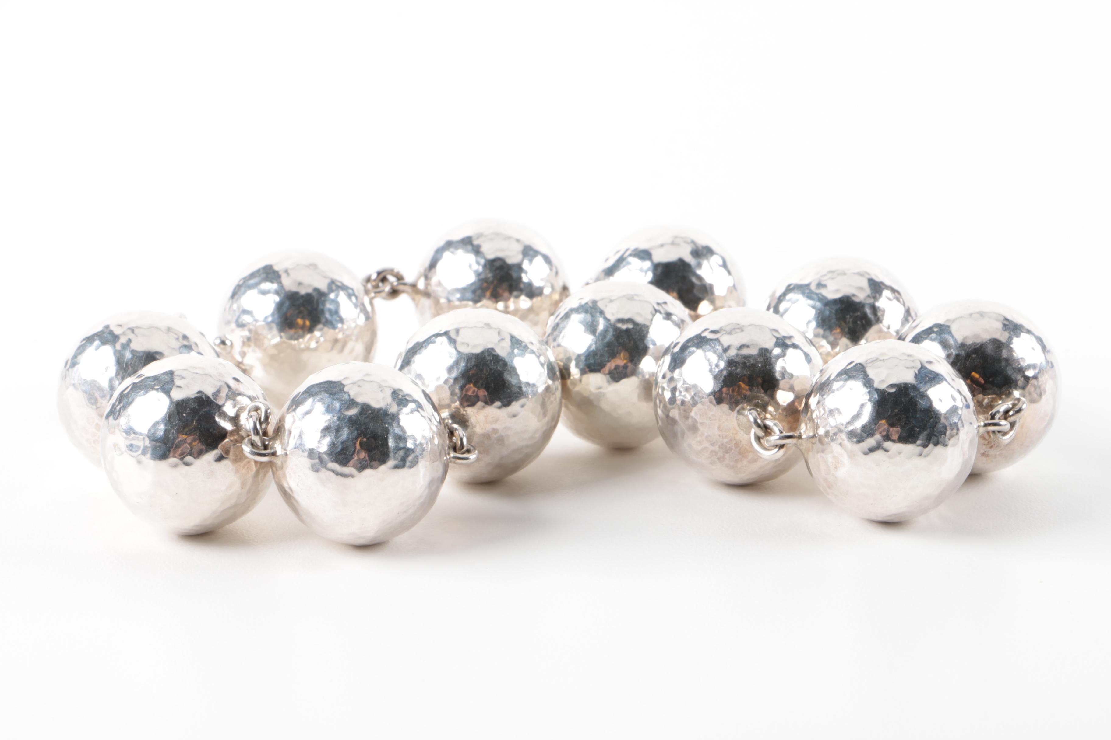 Pat Areias Sterling Silver Hammered Ball Bead Necklace with Pouch
