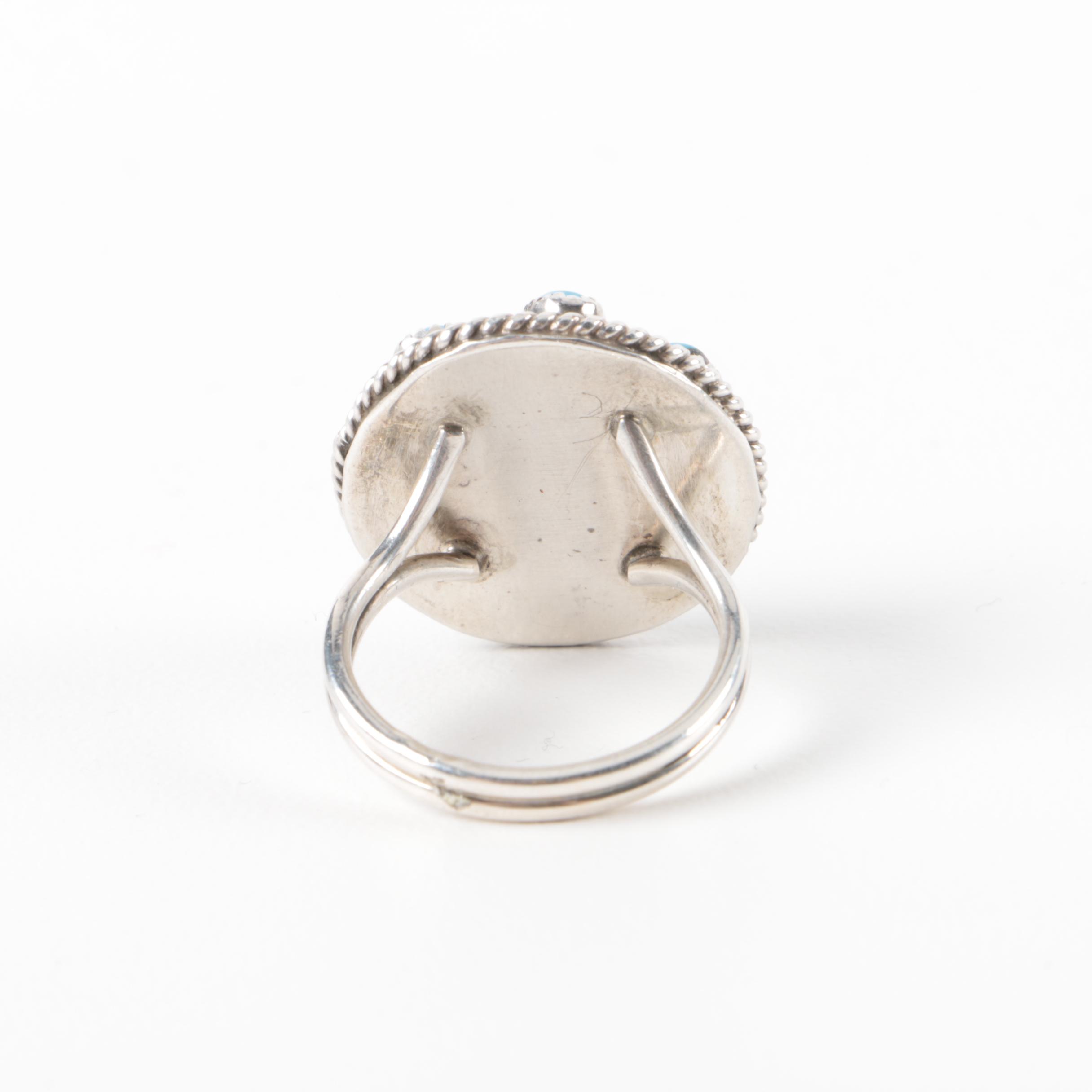 Native American Style Sterling Silver Turquoise Bangle Bracelet and Ring