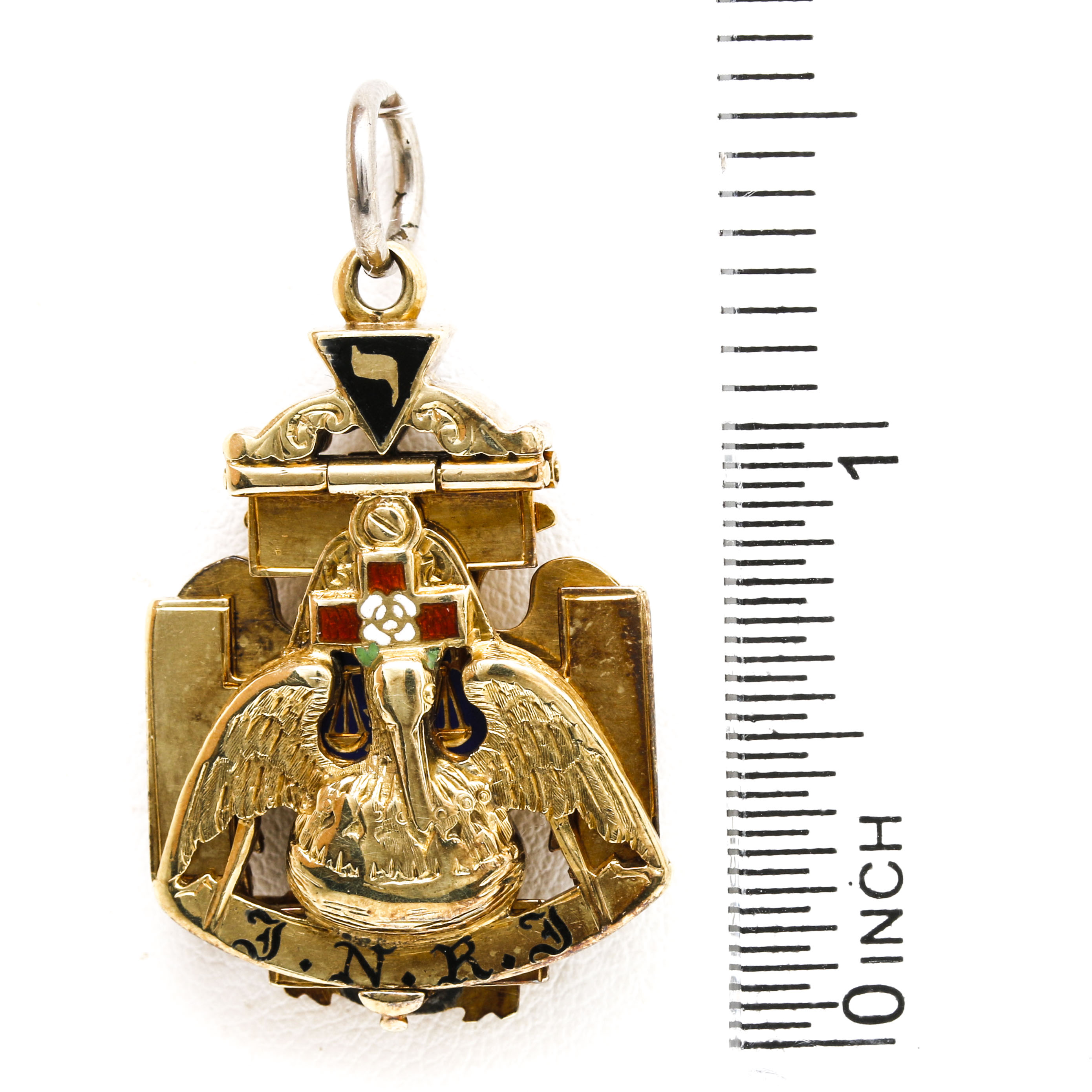 14K Yellow Gold INRI Tri-Fold Masonic 32nd Degree Scottish Rite Rose Croix Fob