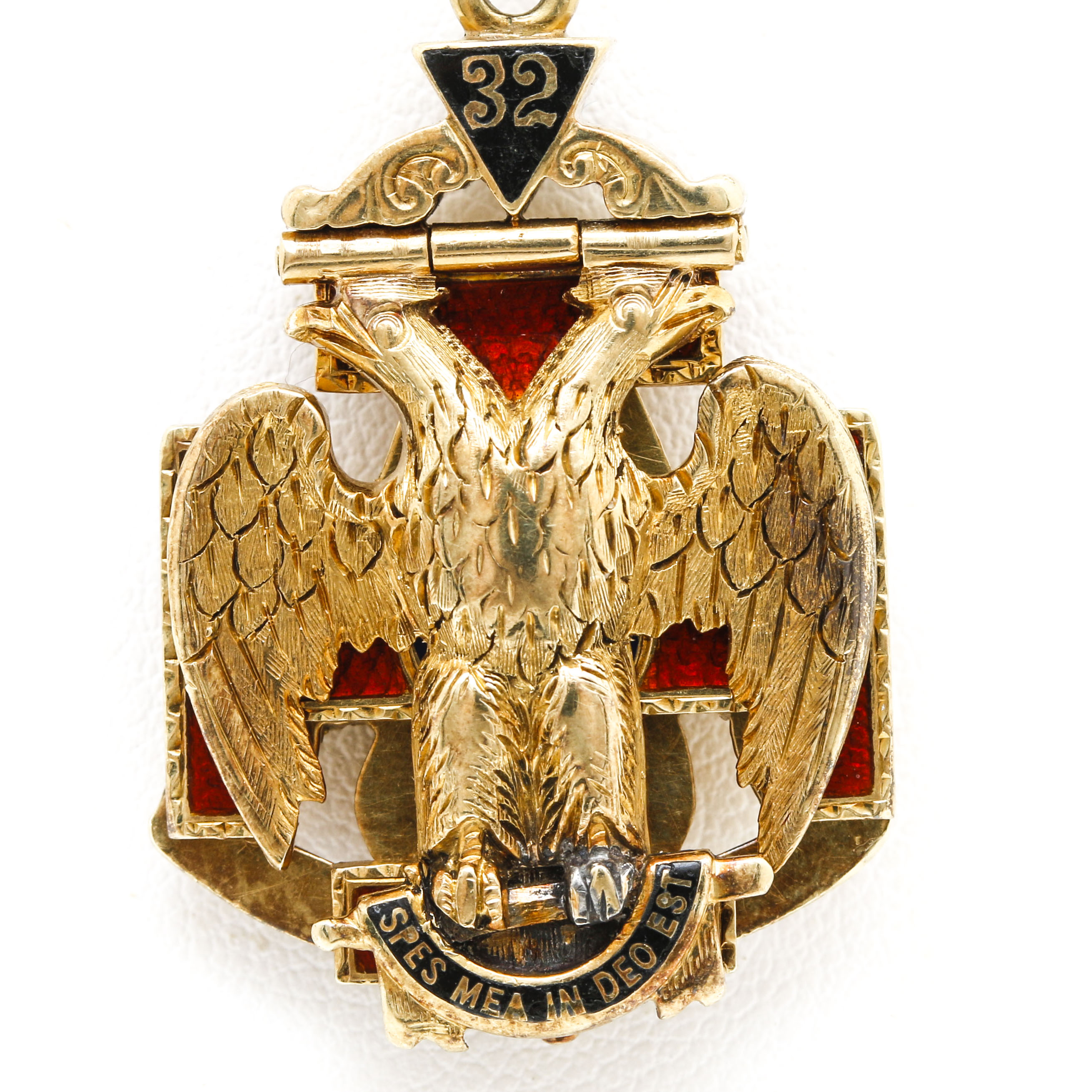 14K Yellow Gold INRI Tri-Fold Masonic 32nd Degree Scottish Rite Rose Croix Fob