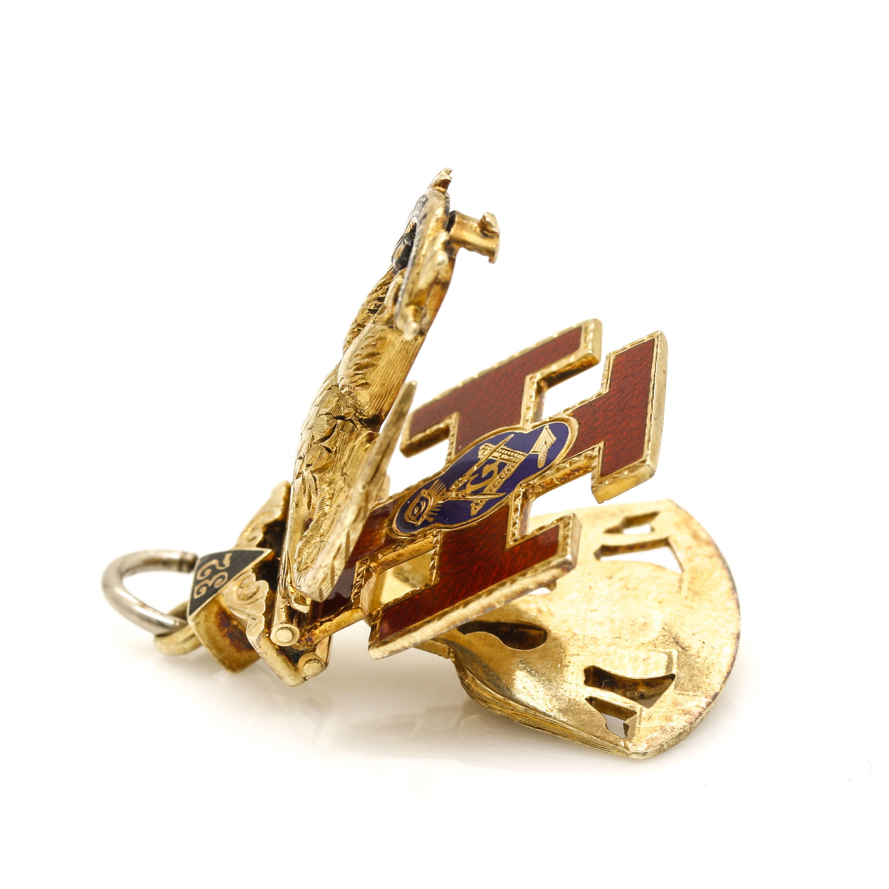 14K Yellow Gold INRI Tri-Fold Masonic 32nd Degree Scottish Rite Rose Croix Fob