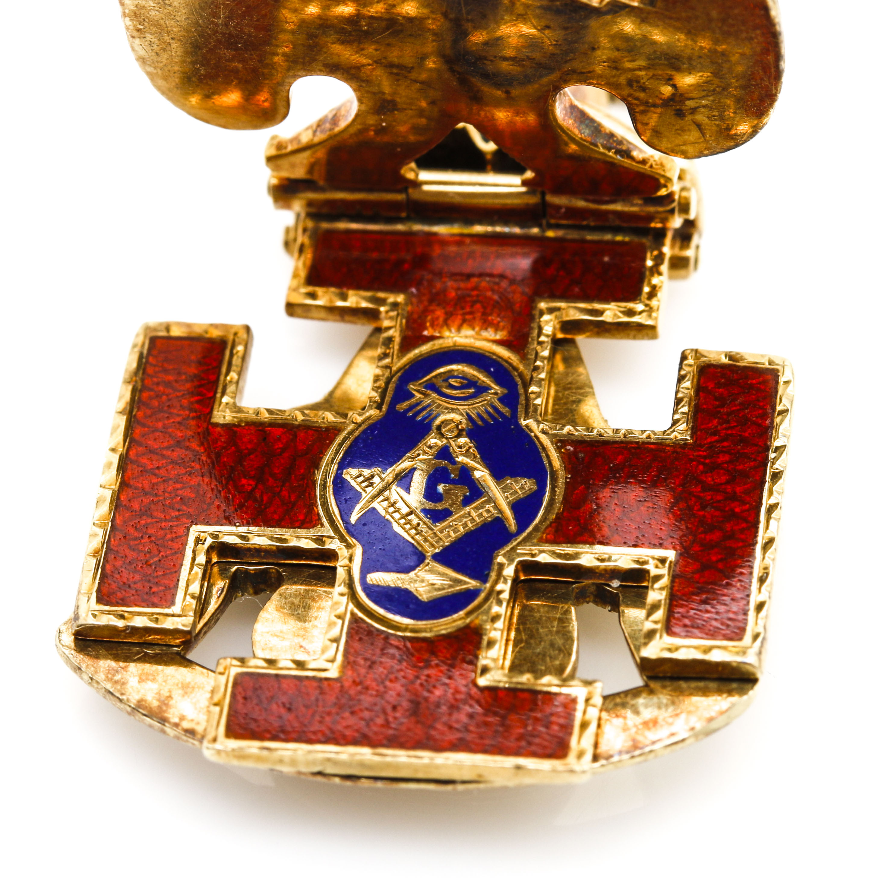 14K Yellow Gold INRI Tri-Fold Masonic 32nd Degree Scottish Rite Rose Croix Fob