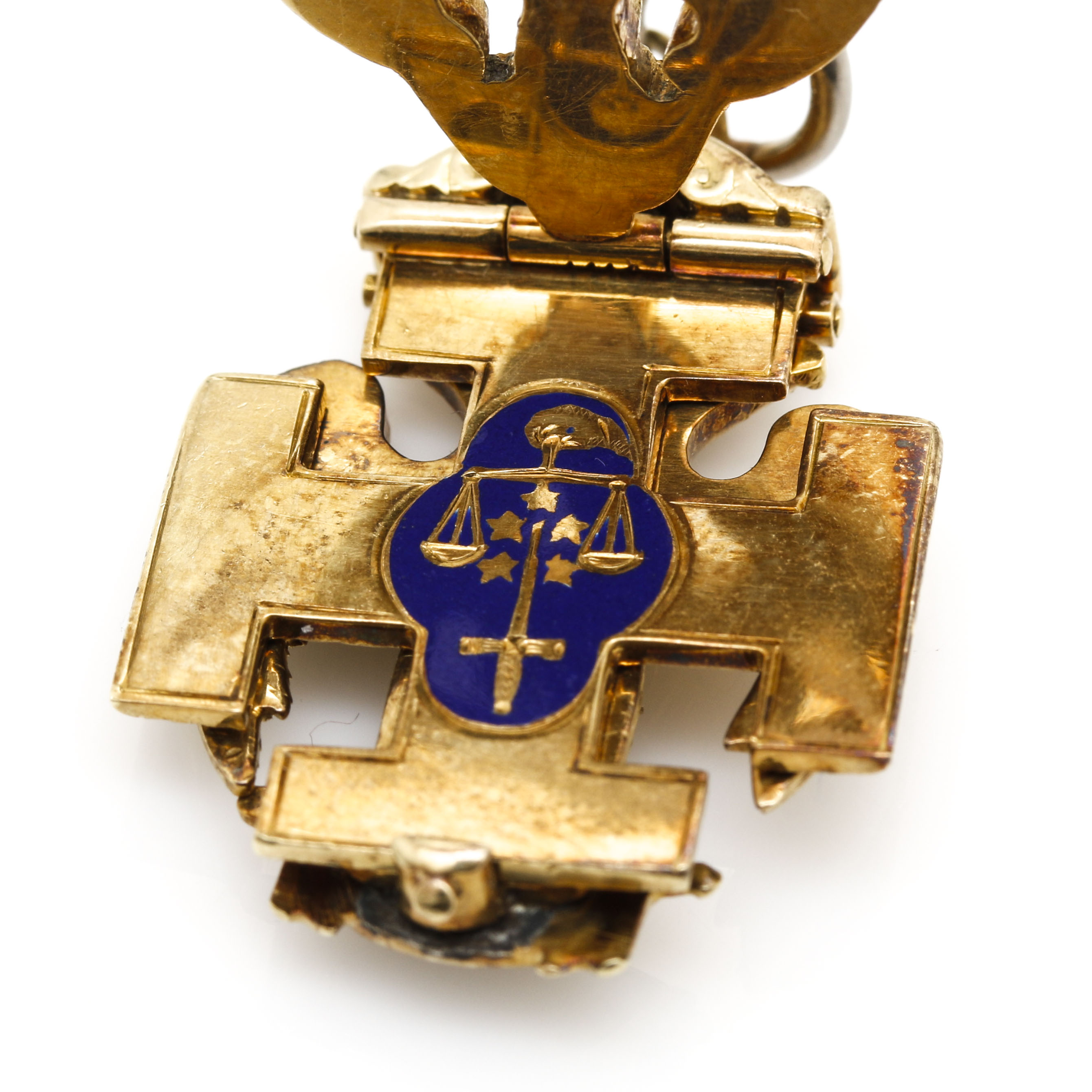 14K Yellow Gold INRI Tri-Fold Masonic 32nd Degree Scottish Rite Rose Croix Fob