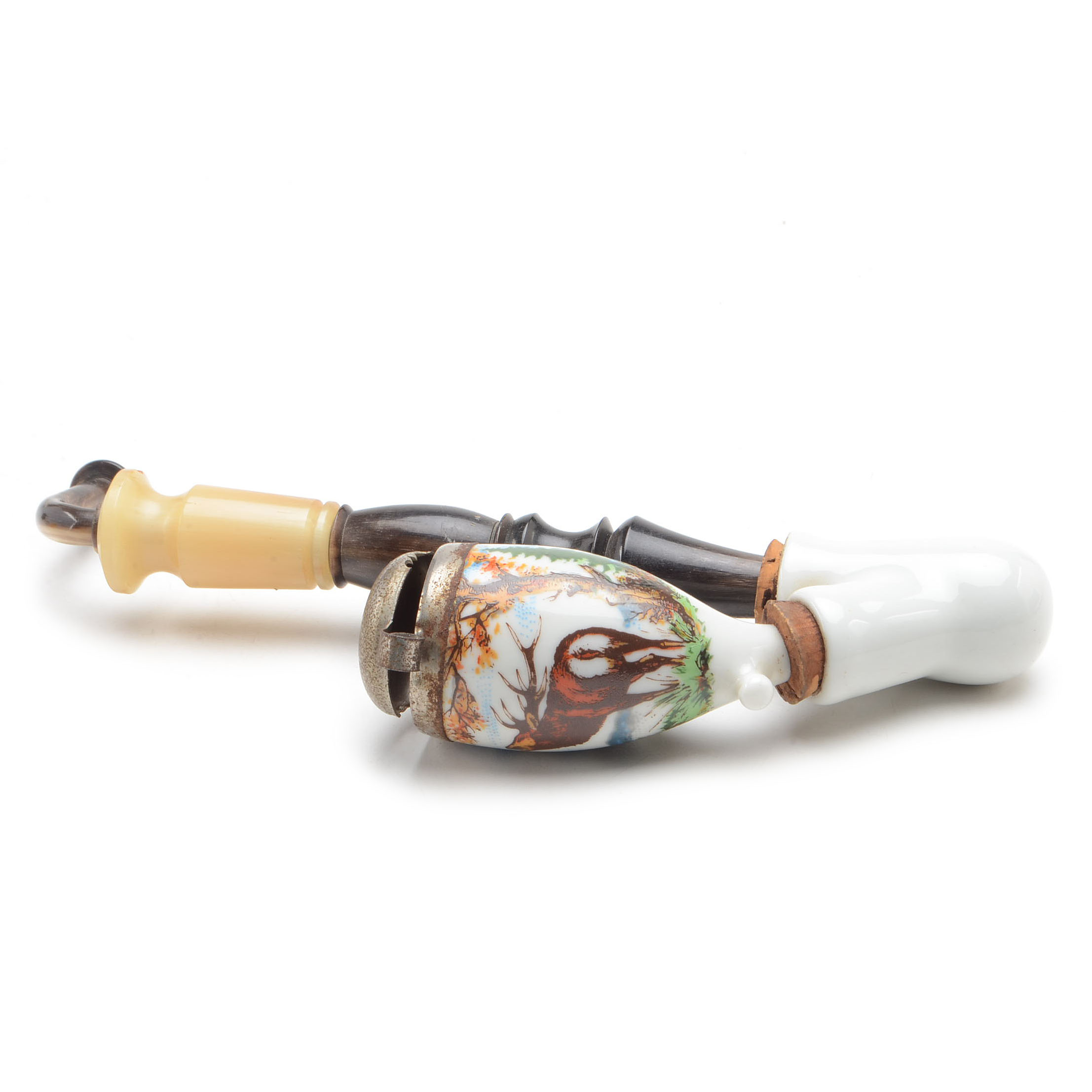 Vintage German Porcelain and Stag Tobacco Pipe