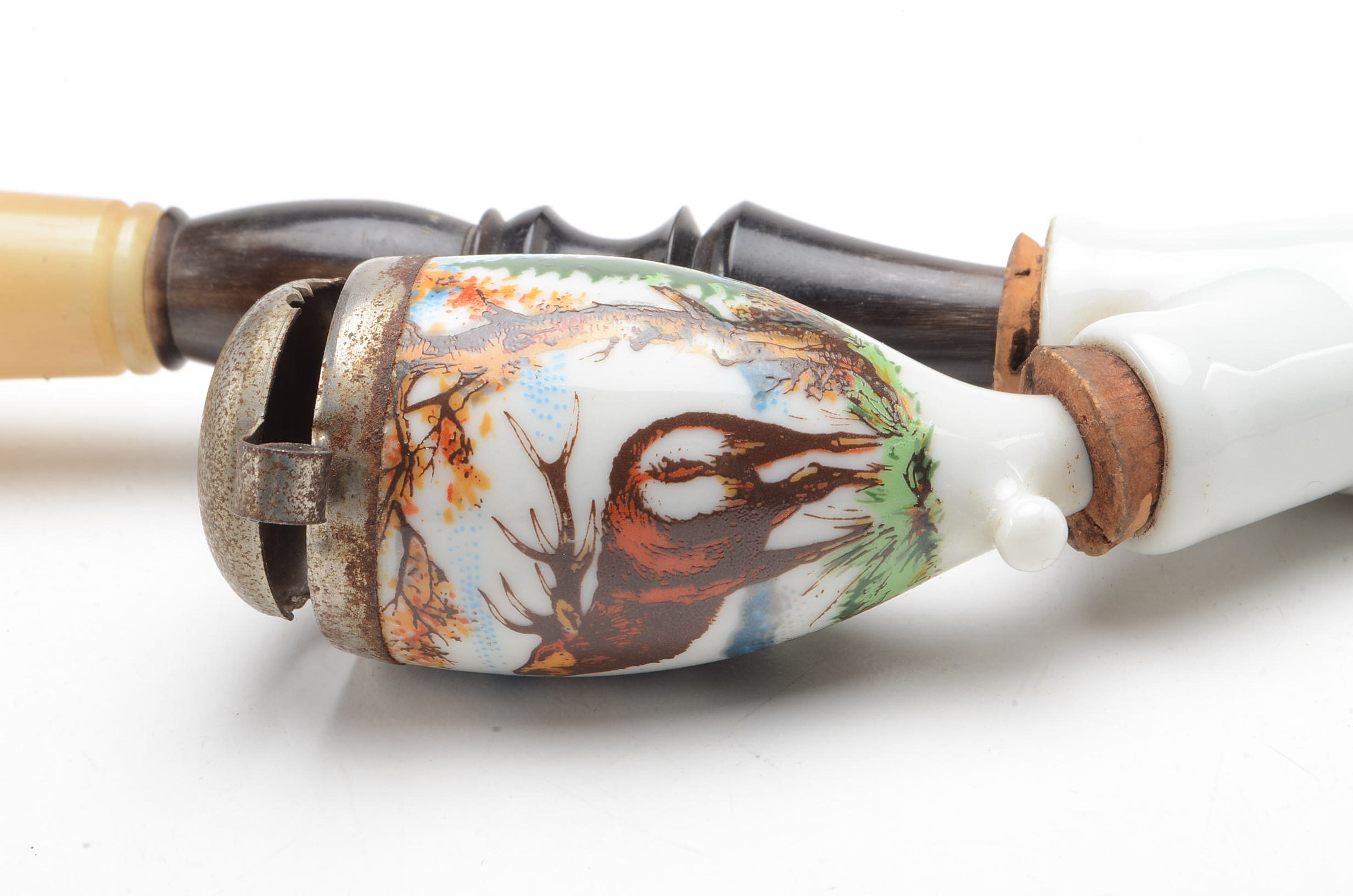 Vintage German Porcelain and Stag Tobacco Pipe