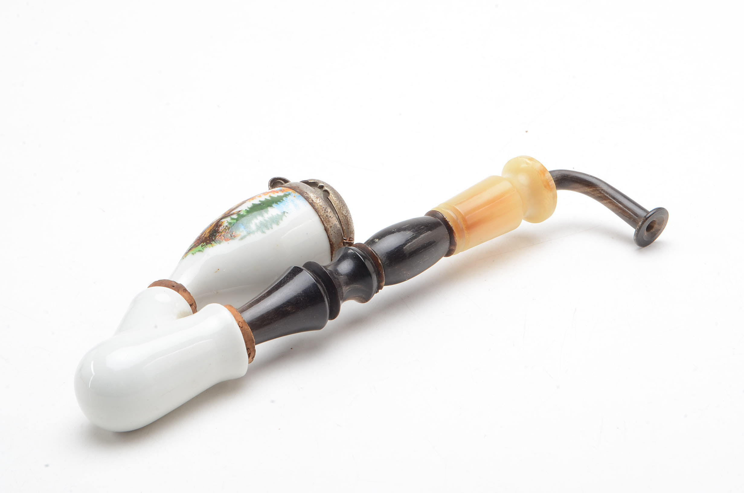 Vintage German Porcelain and Stag Tobacco Pipe