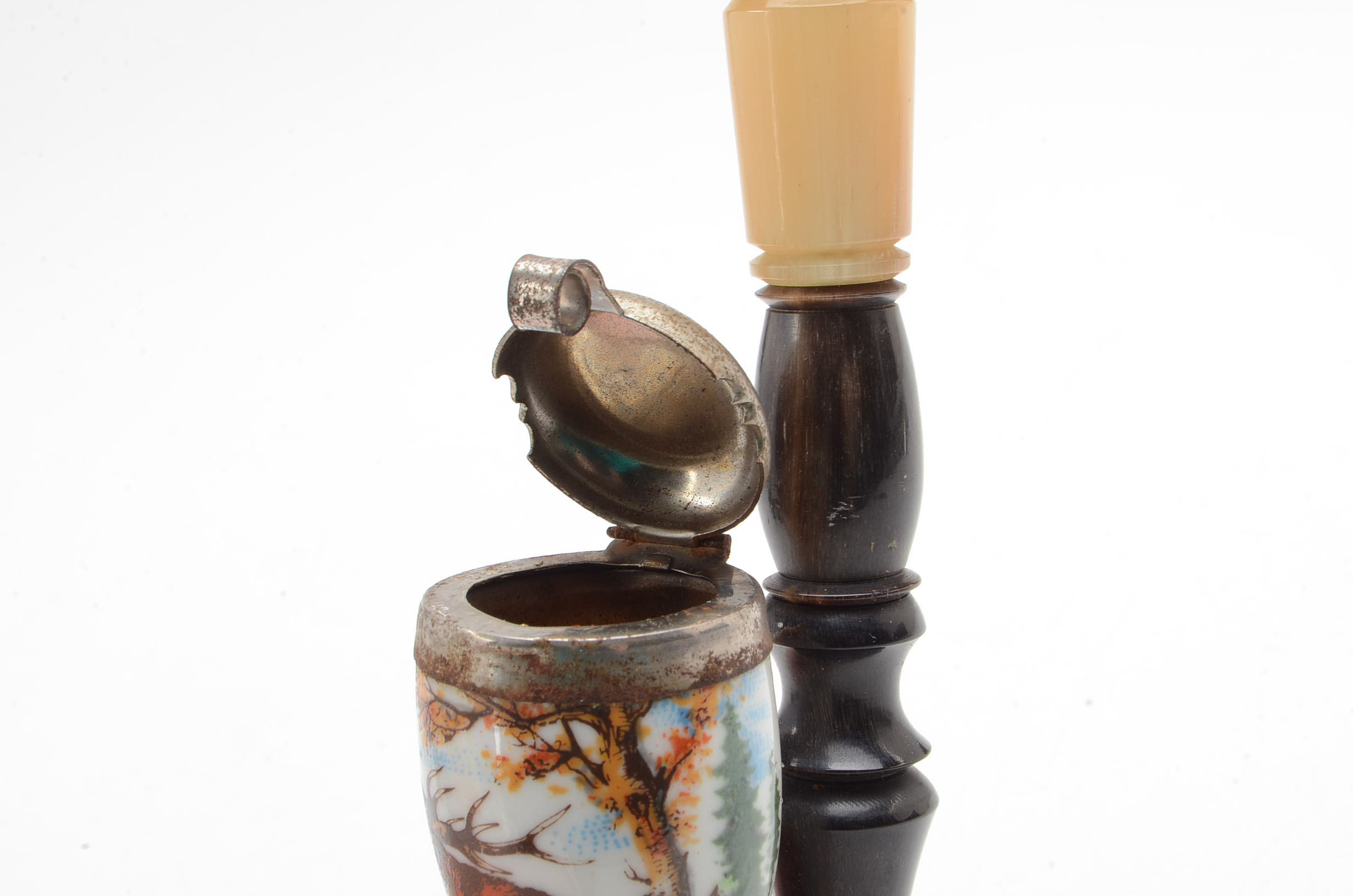 Vintage German Porcelain and Stag Tobacco Pipe