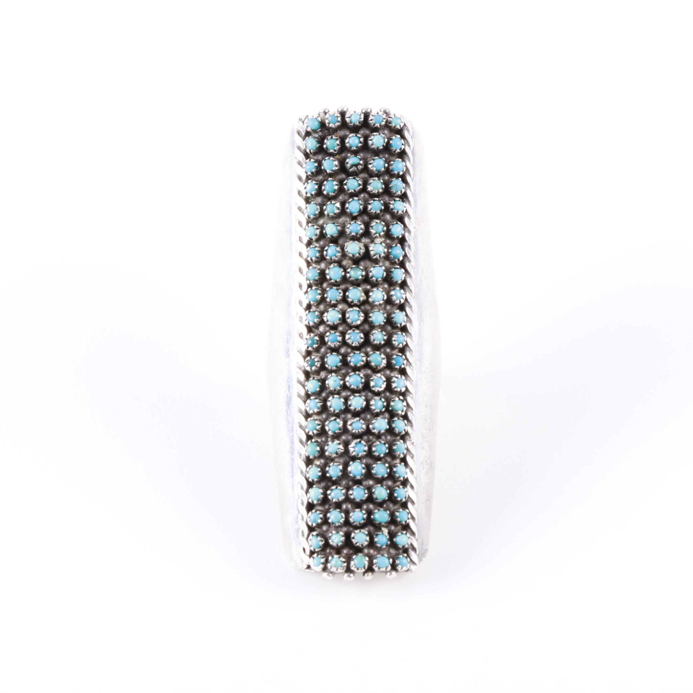 Signed Pete and Vivian Haloo Zuni Sterling Silver Snake Eye Turquoise Ring