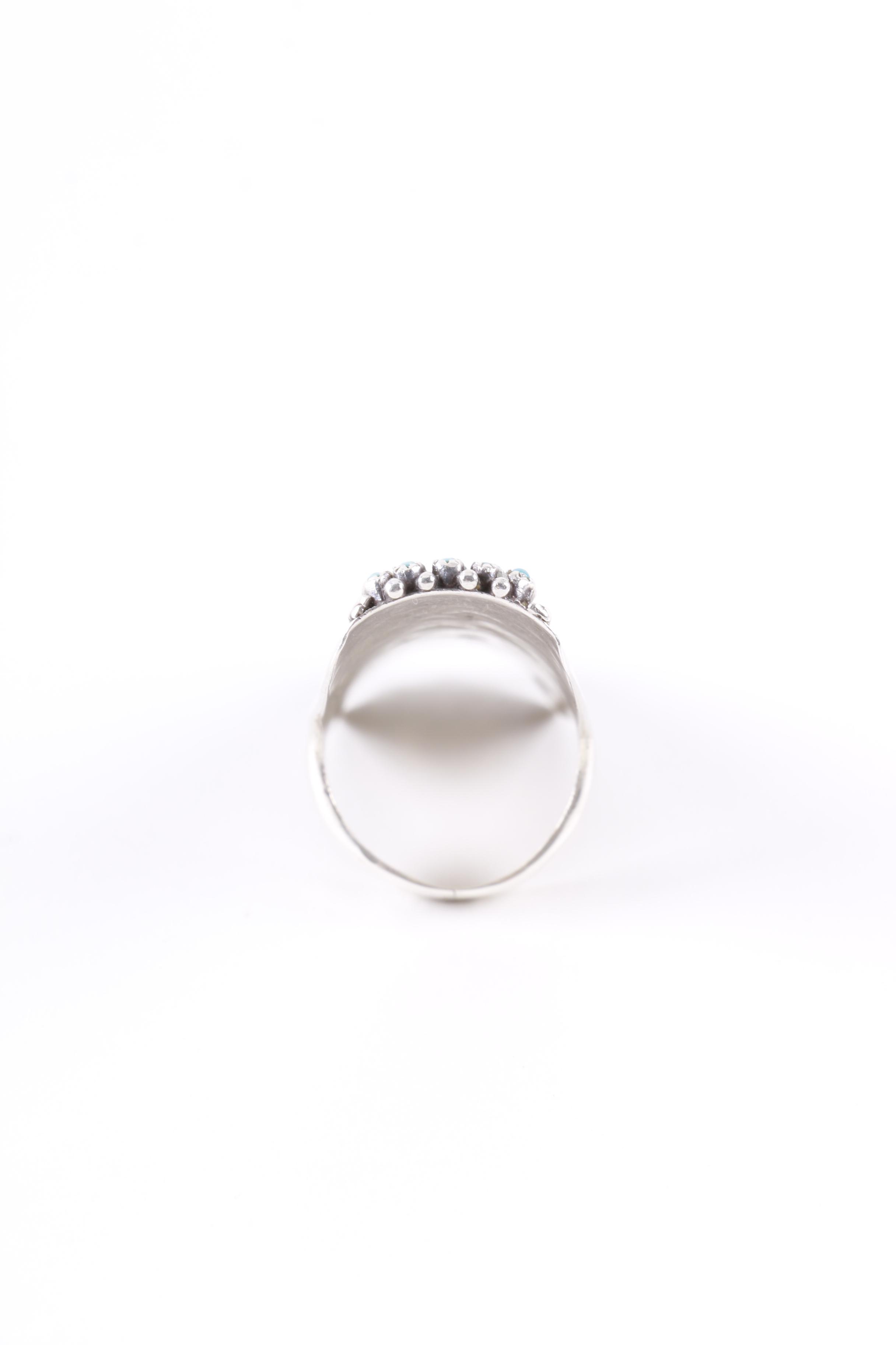 Signed Pete and Vivian Haloo Zuni Sterling Silver Snake Eye Turquoise Ring