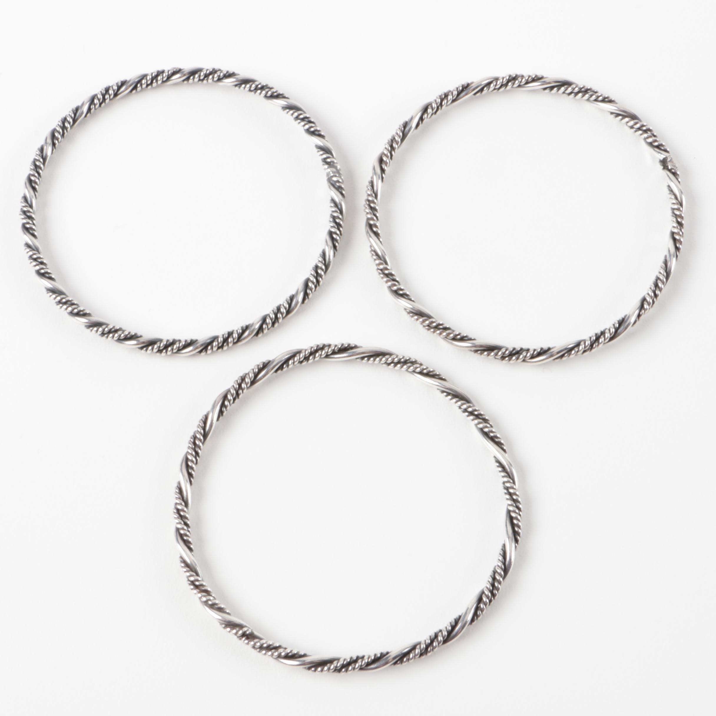 Grouping of Sterling Silver Bangles and Hinged Cuff Bracelet