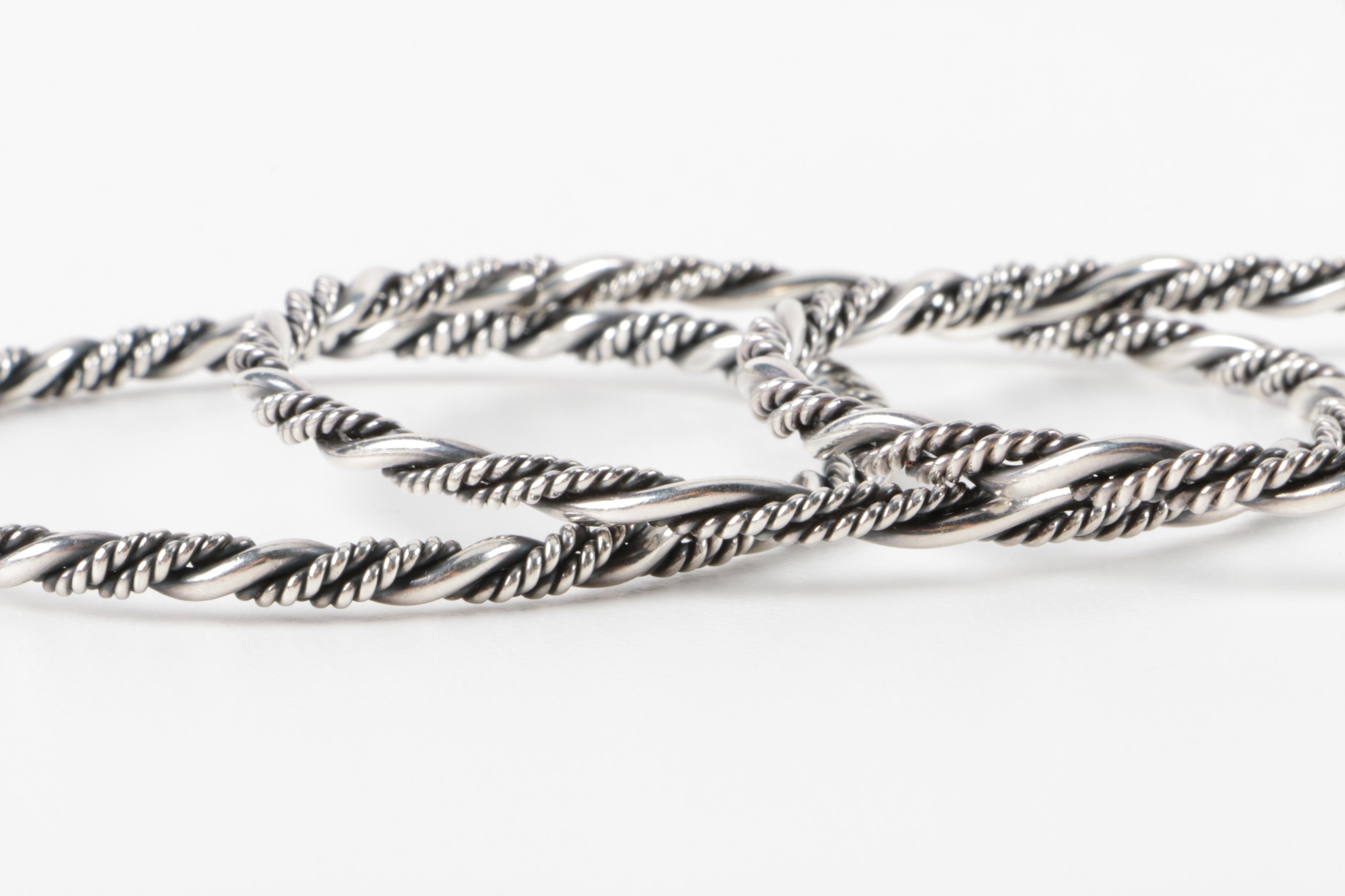 Grouping of Sterling Silver Bangles and Hinged Cuff Bracelet