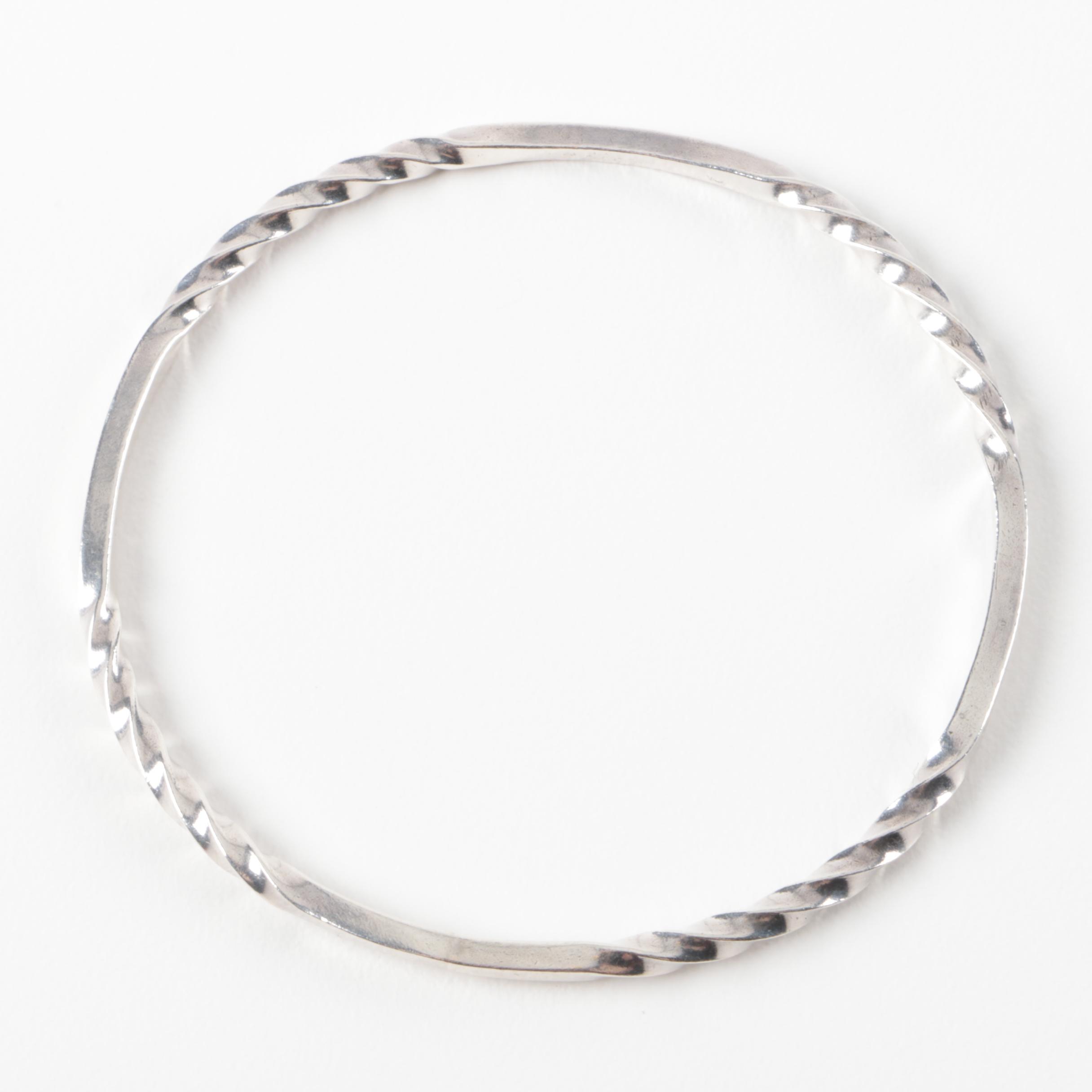 Grouping of Sterling Silver Bangles and Hinged Cuff Bracelet