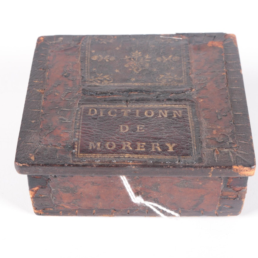 Early "Dictionn De Morery" Wood Box With Marbleized Lining