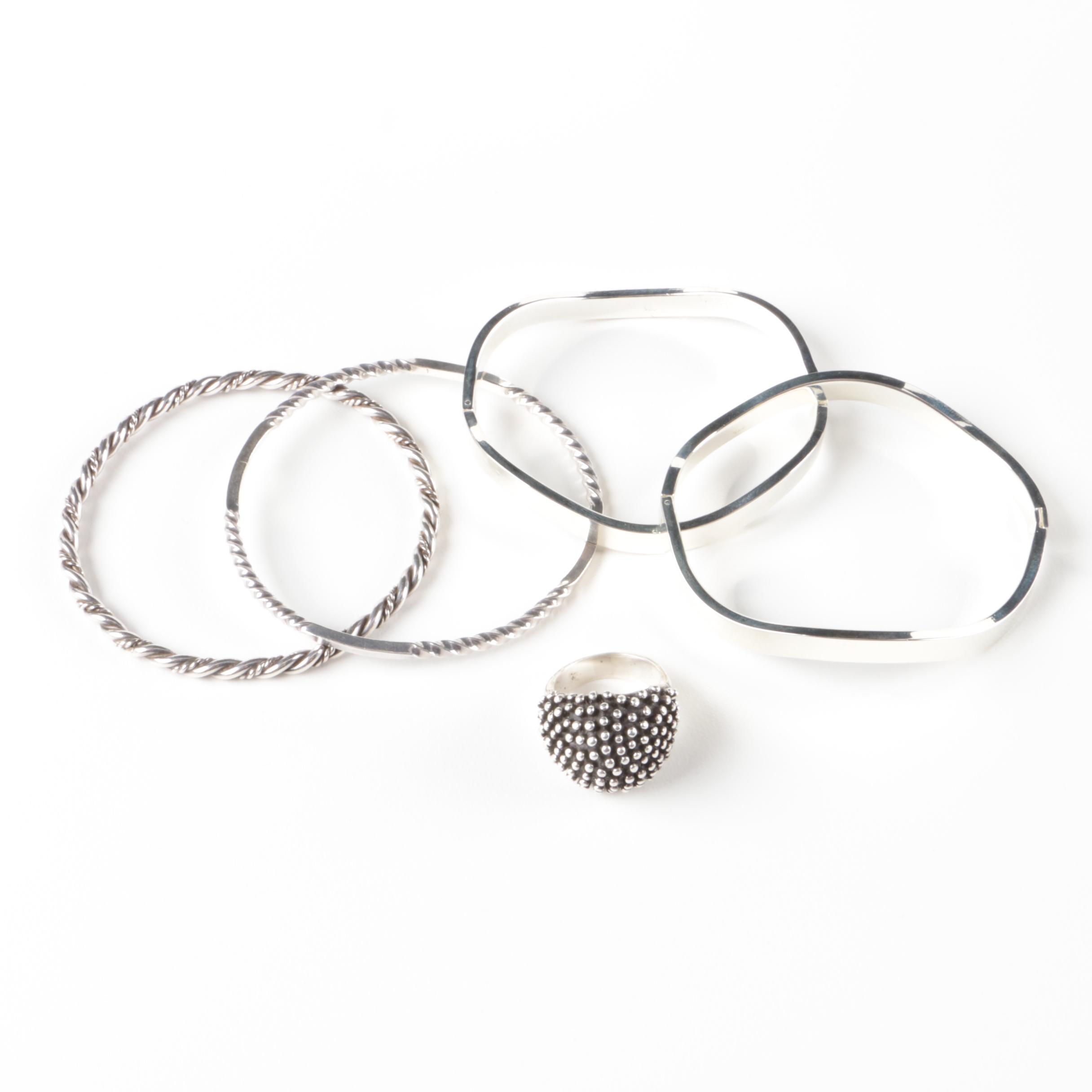 Sterling Silver Bracelets and Applique Dome Ring